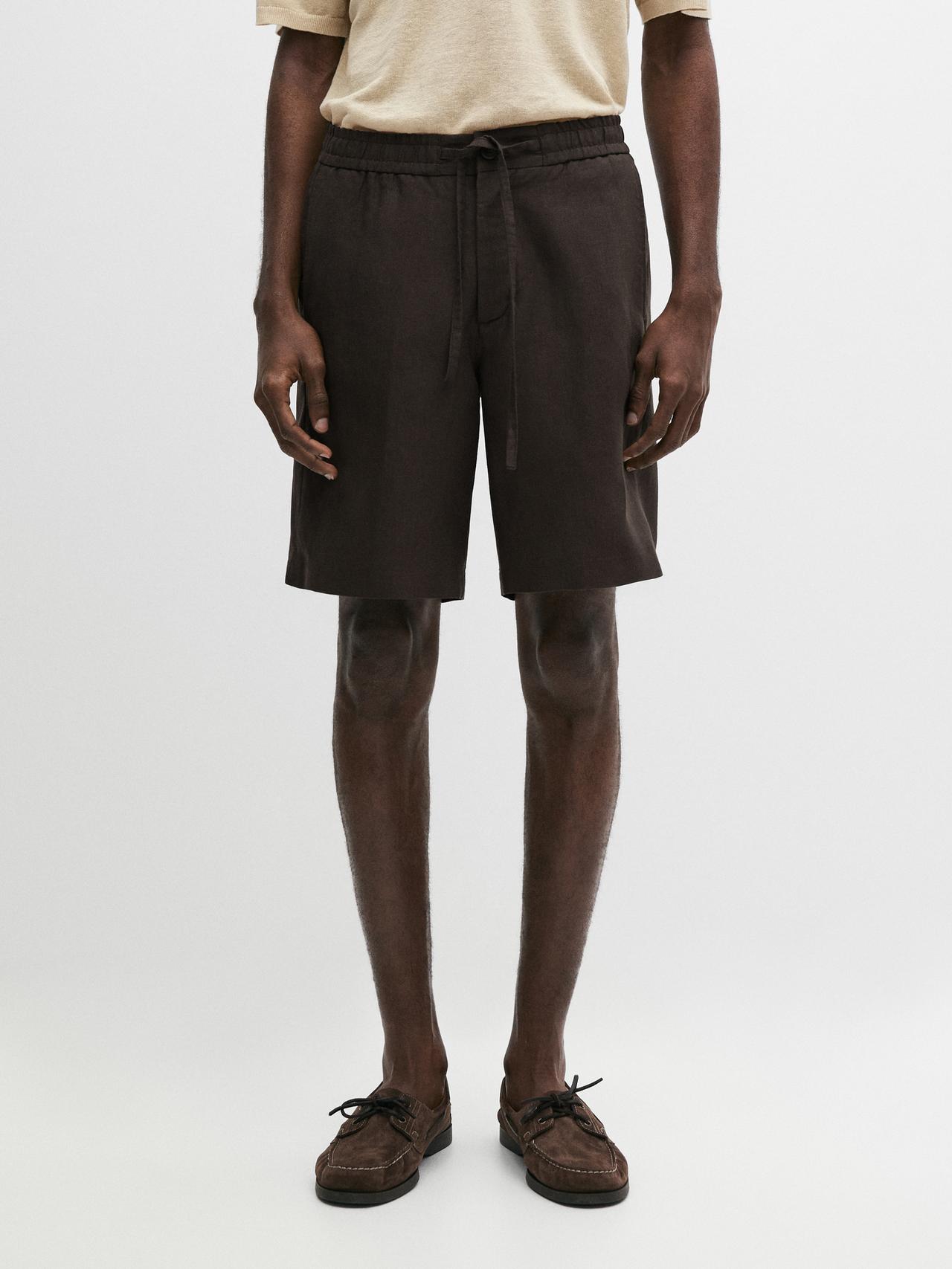 100% linen short Bermuda shorts — BROWN