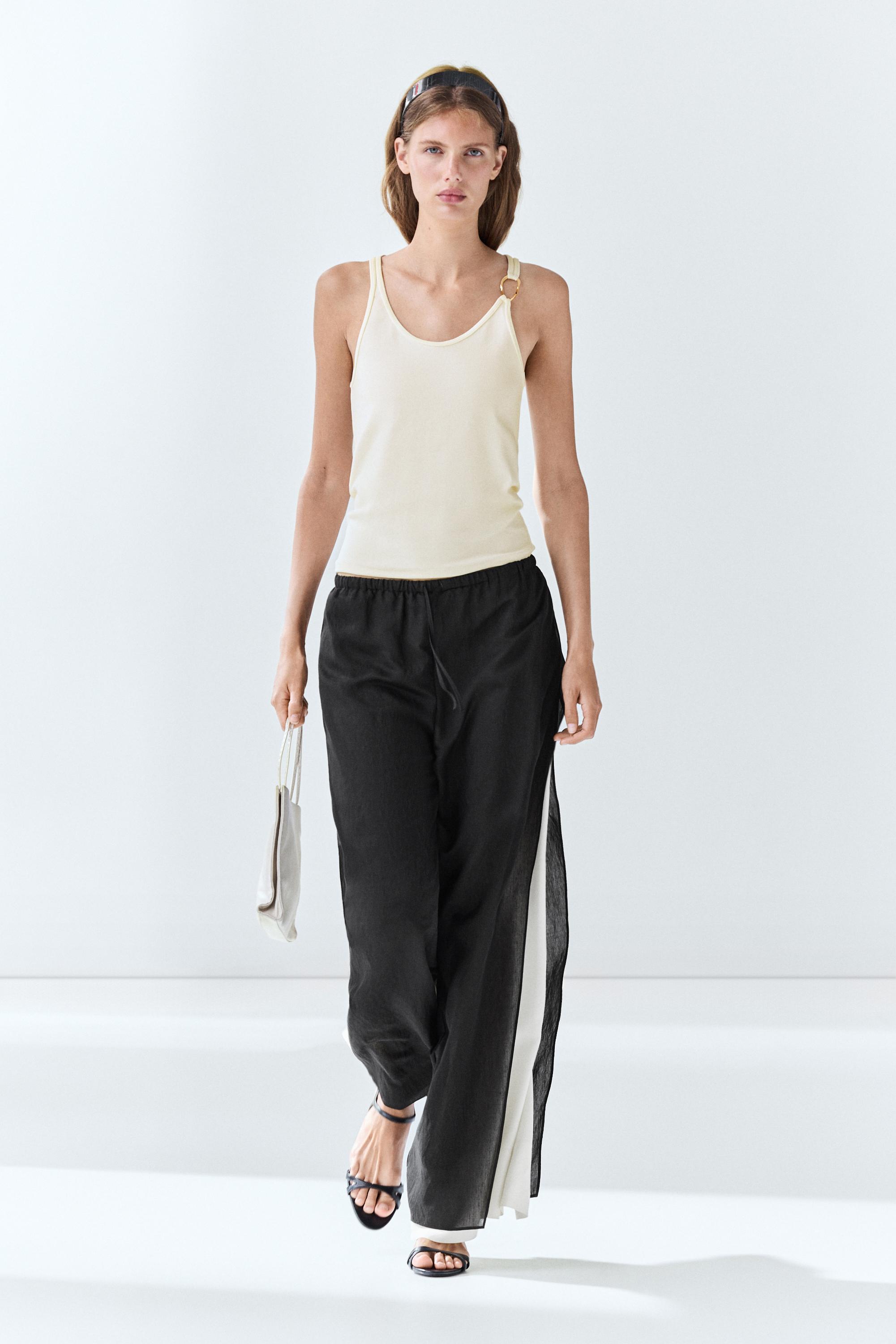 Cotton blend jeweled detail top — CREAM