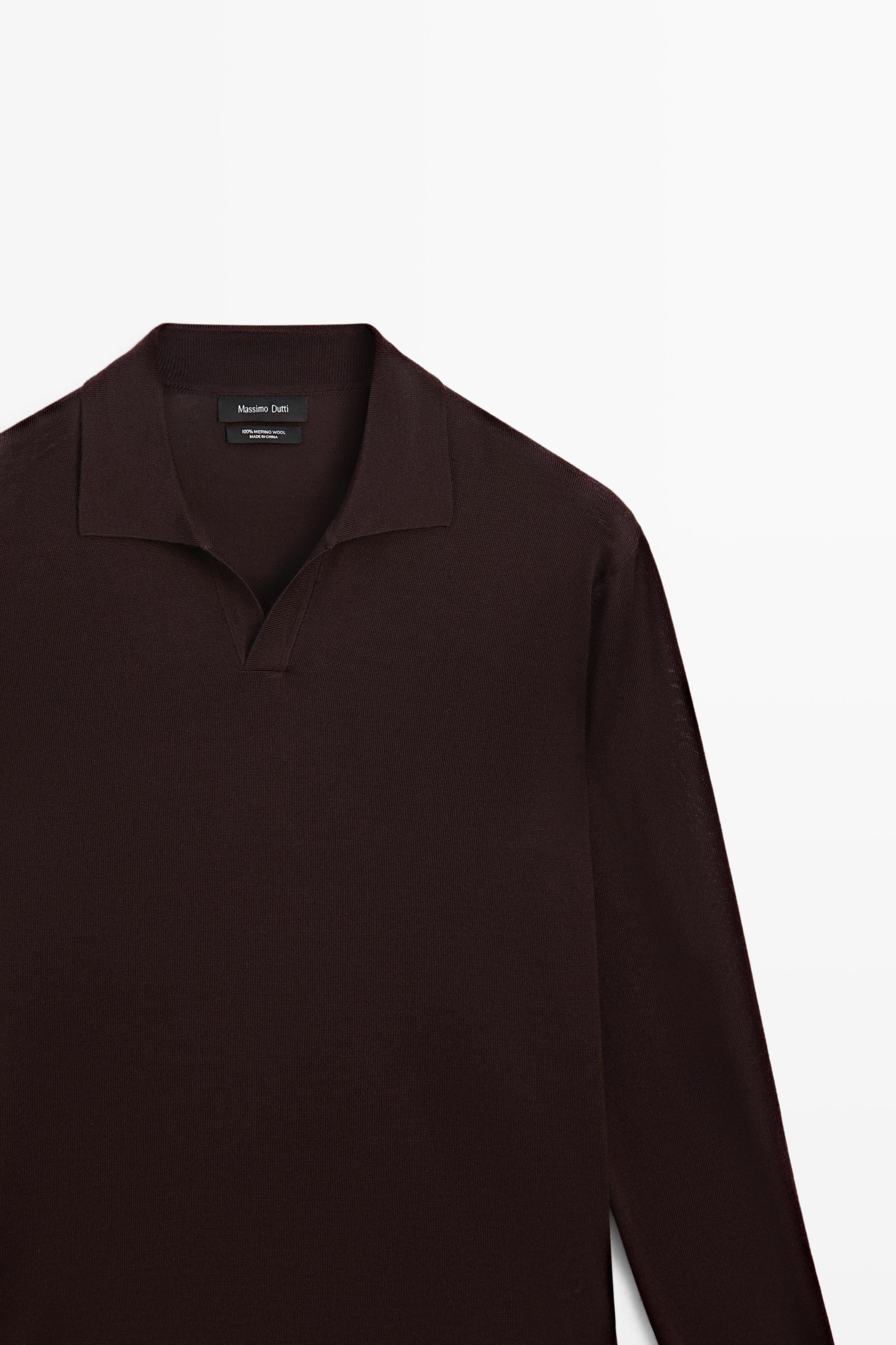 100% merino wool knit polo sweater — MAROON