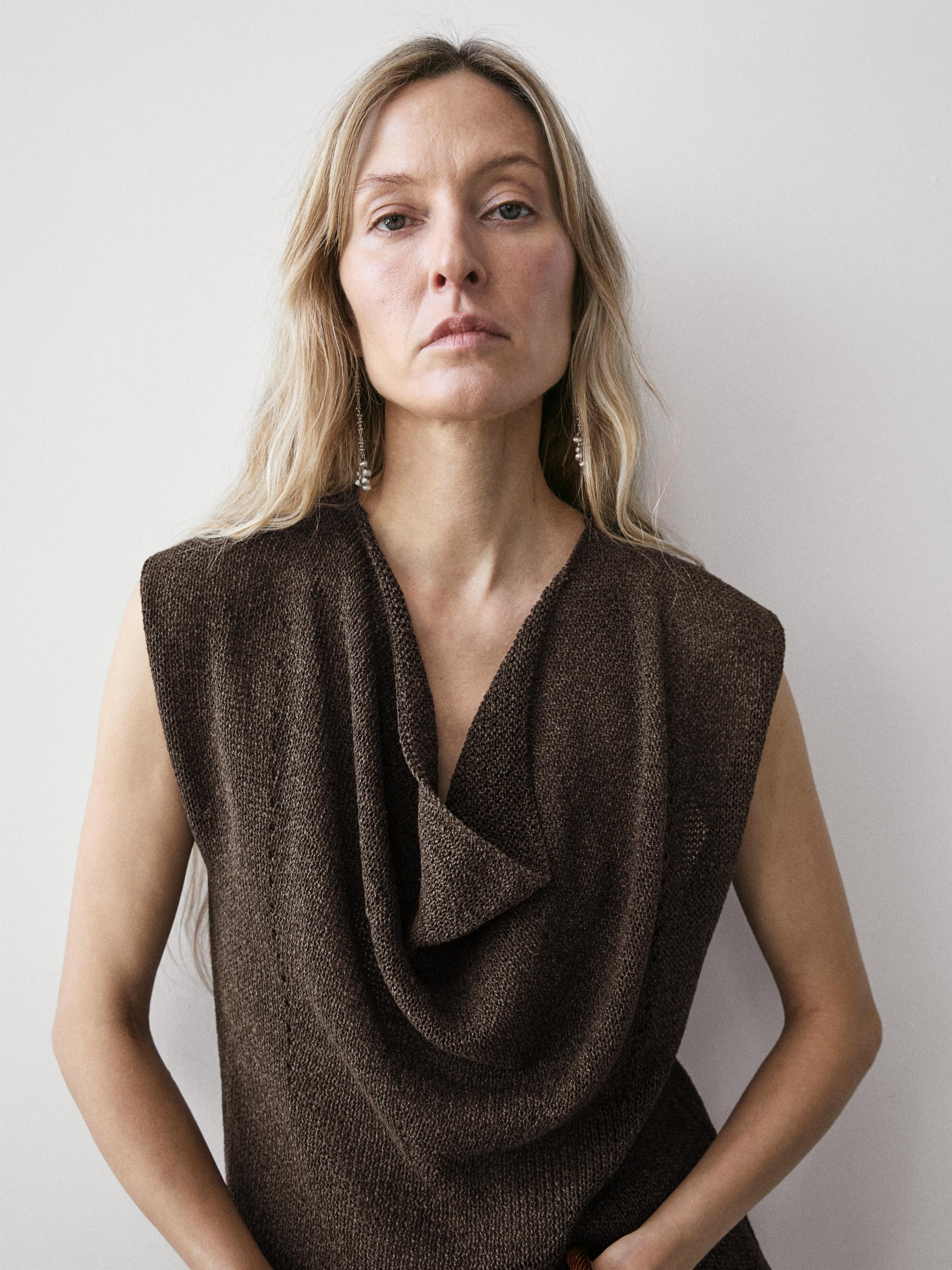 Asymmetric cowl neck top — Chocolate