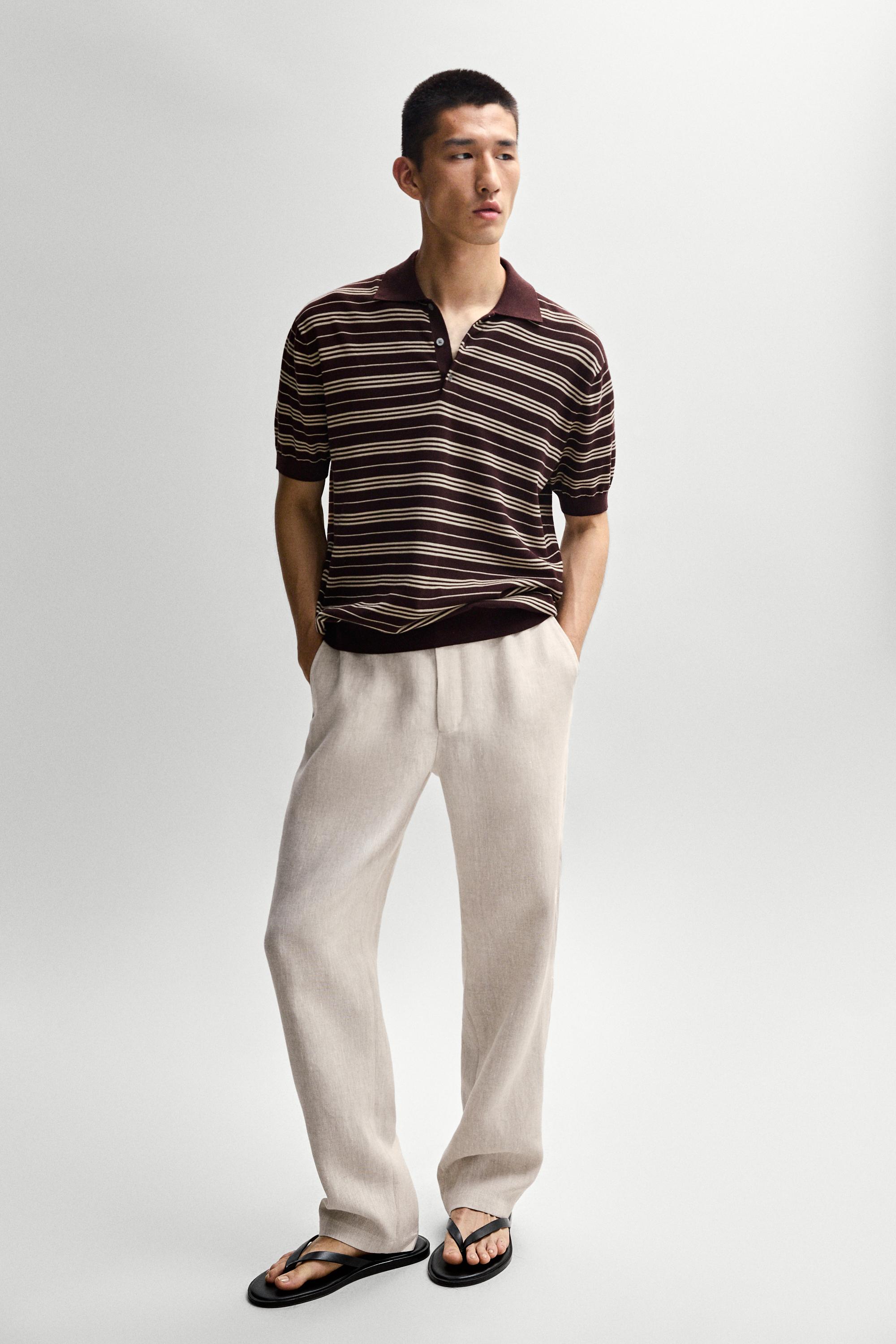 100% Cotton Striped Knit Polo Sweater — BURGUNDY