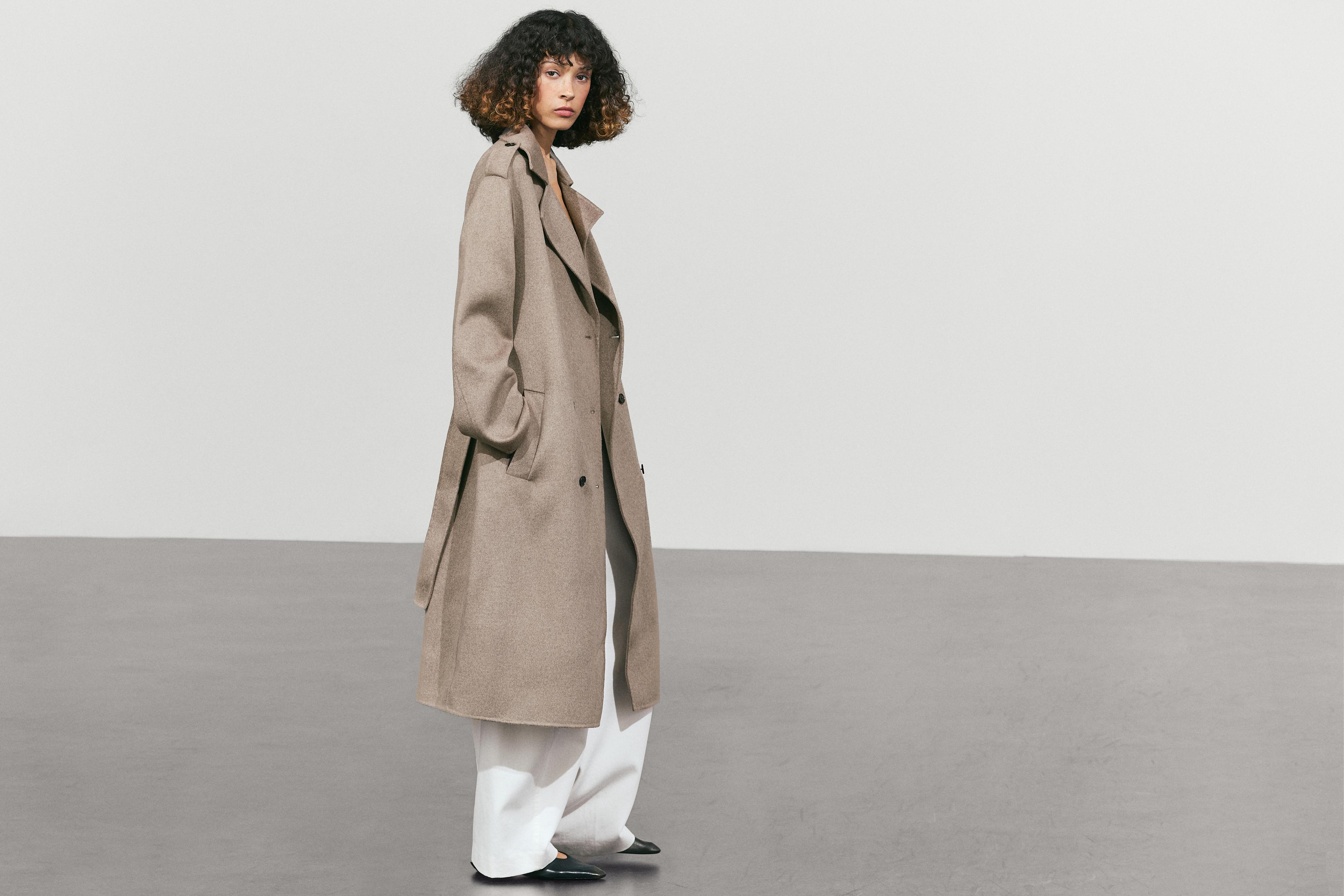 Long wool blend trench coat — GREY