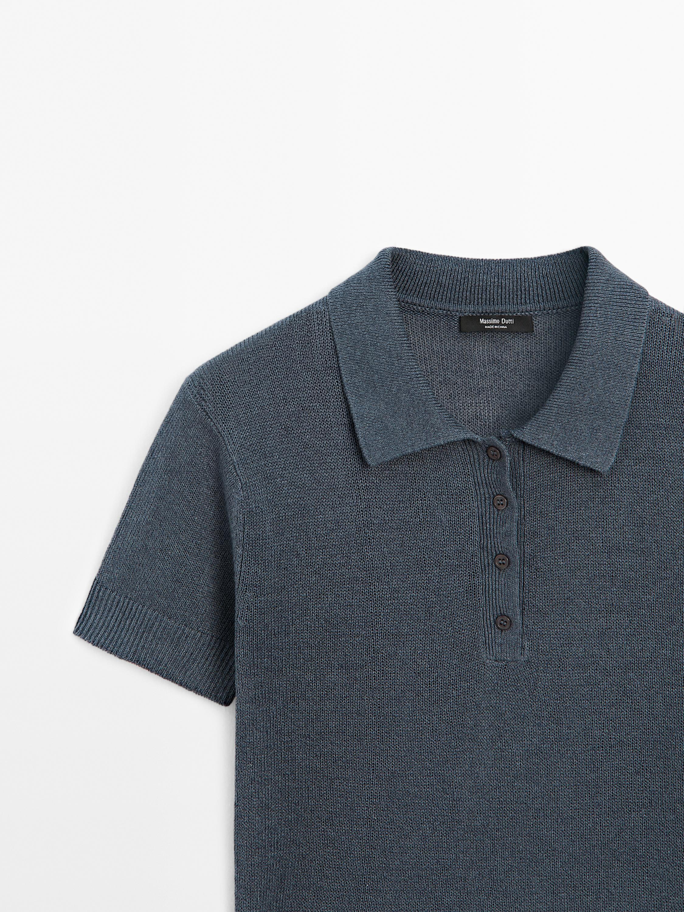 Linen blend cutwork polo sweater