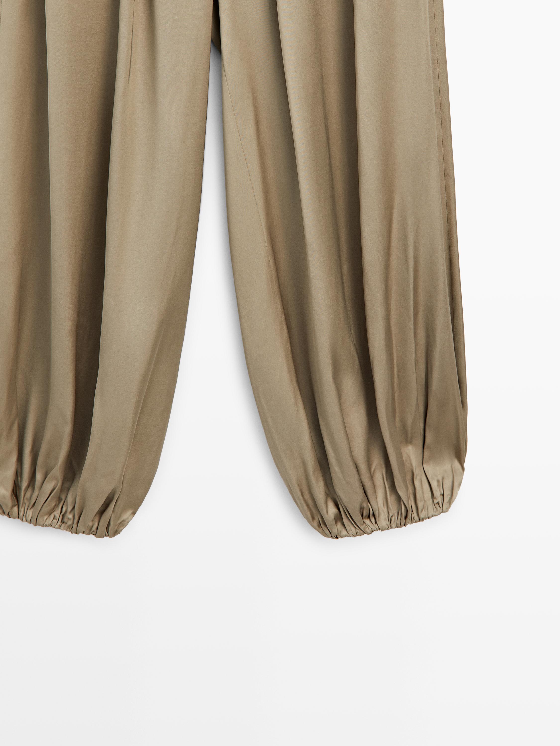 Balloon fit satin pants — BEIGE