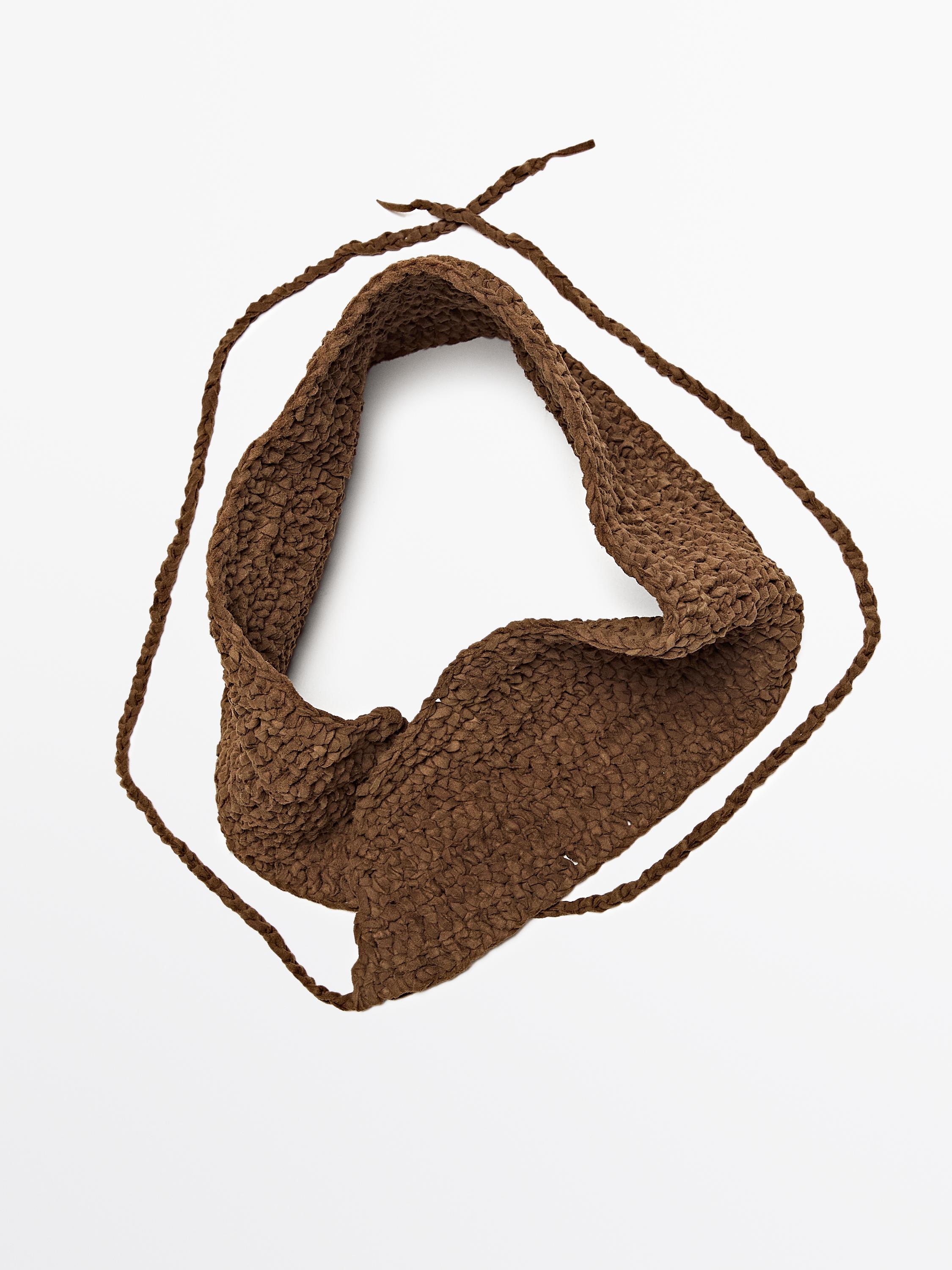 Cinto corpete entrançado em pele croute