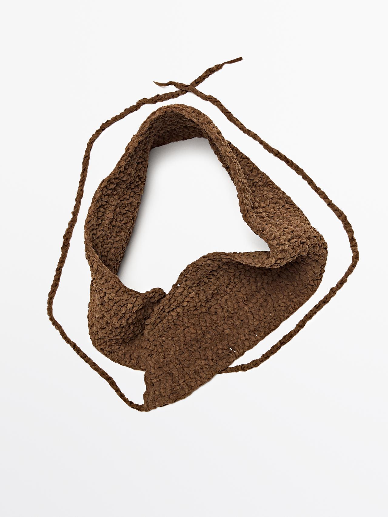 Massimo Dutti - Dame - Flettet Skærfbælte I Spaltlæder - Karamelfarvet - 01