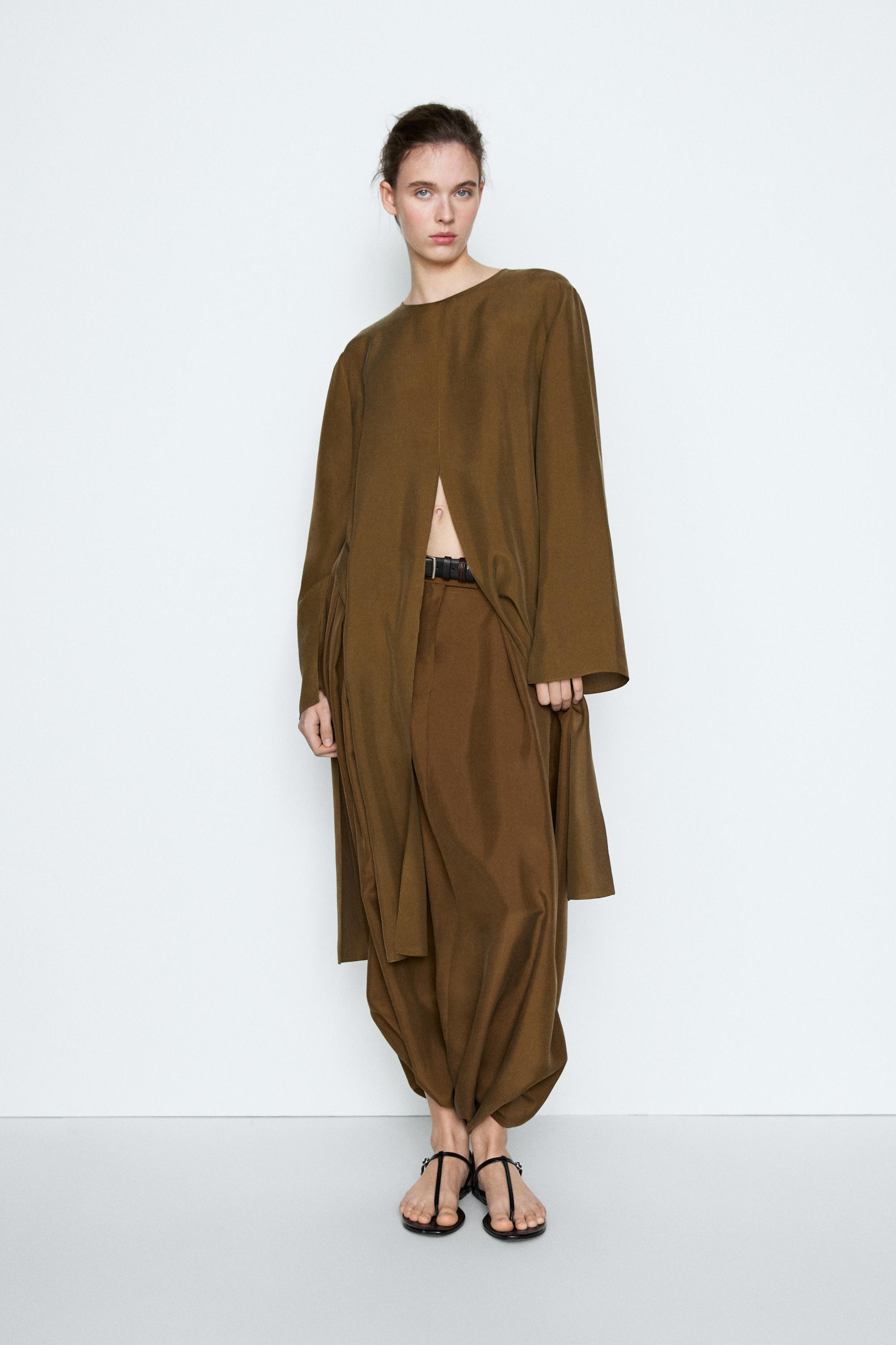 100% silk midi skirt with gathered details - STUDIO — Caramel