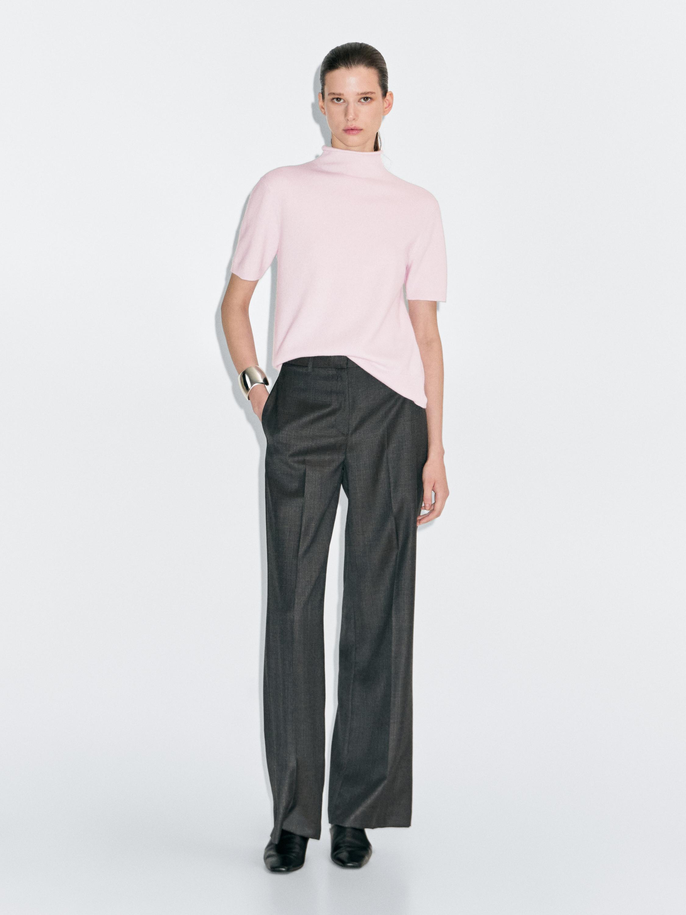 Knit wool blend sweater with short sleeves