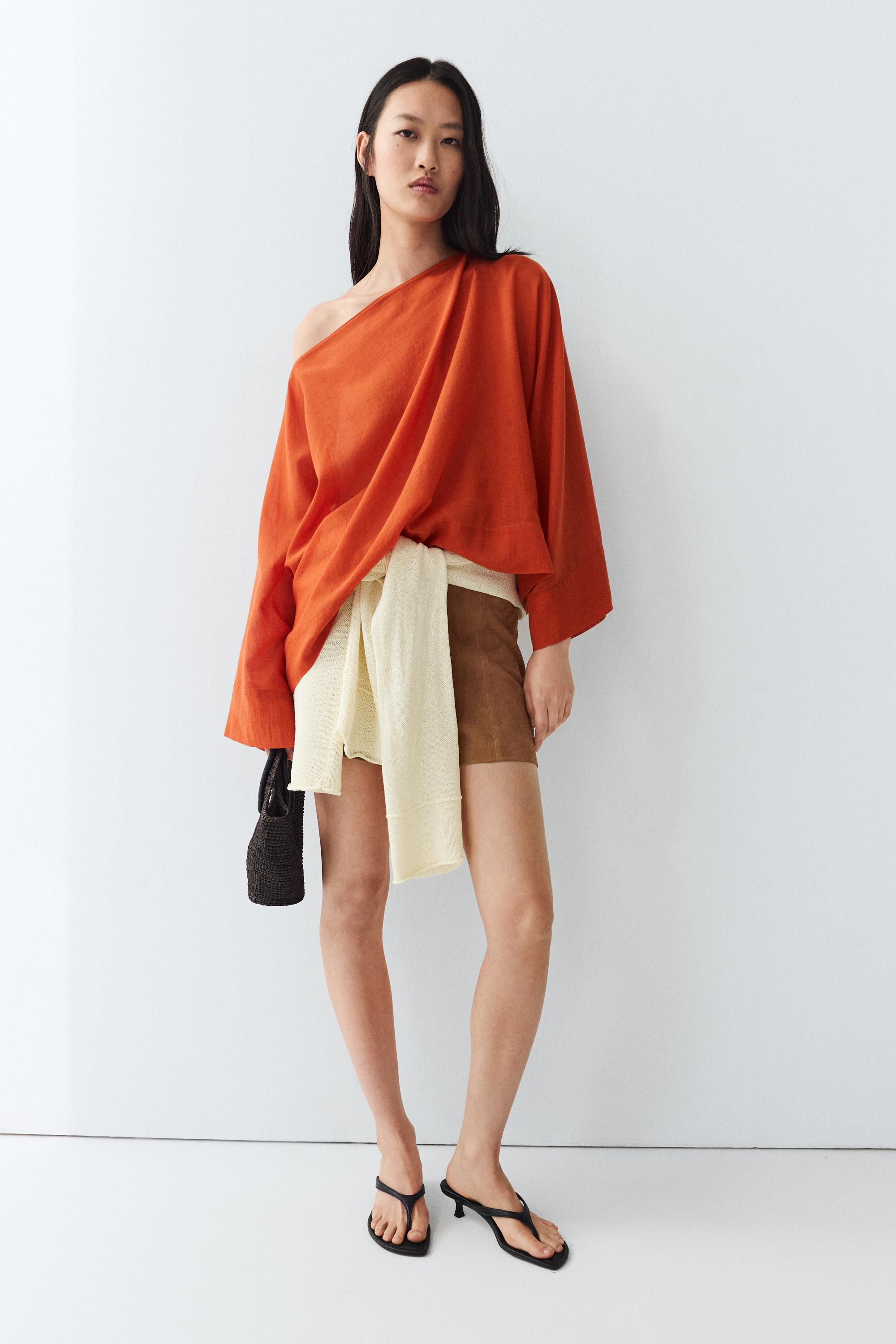 Flowing 100% cotton shirt with voluminous sleeves — BURNT ORANGE