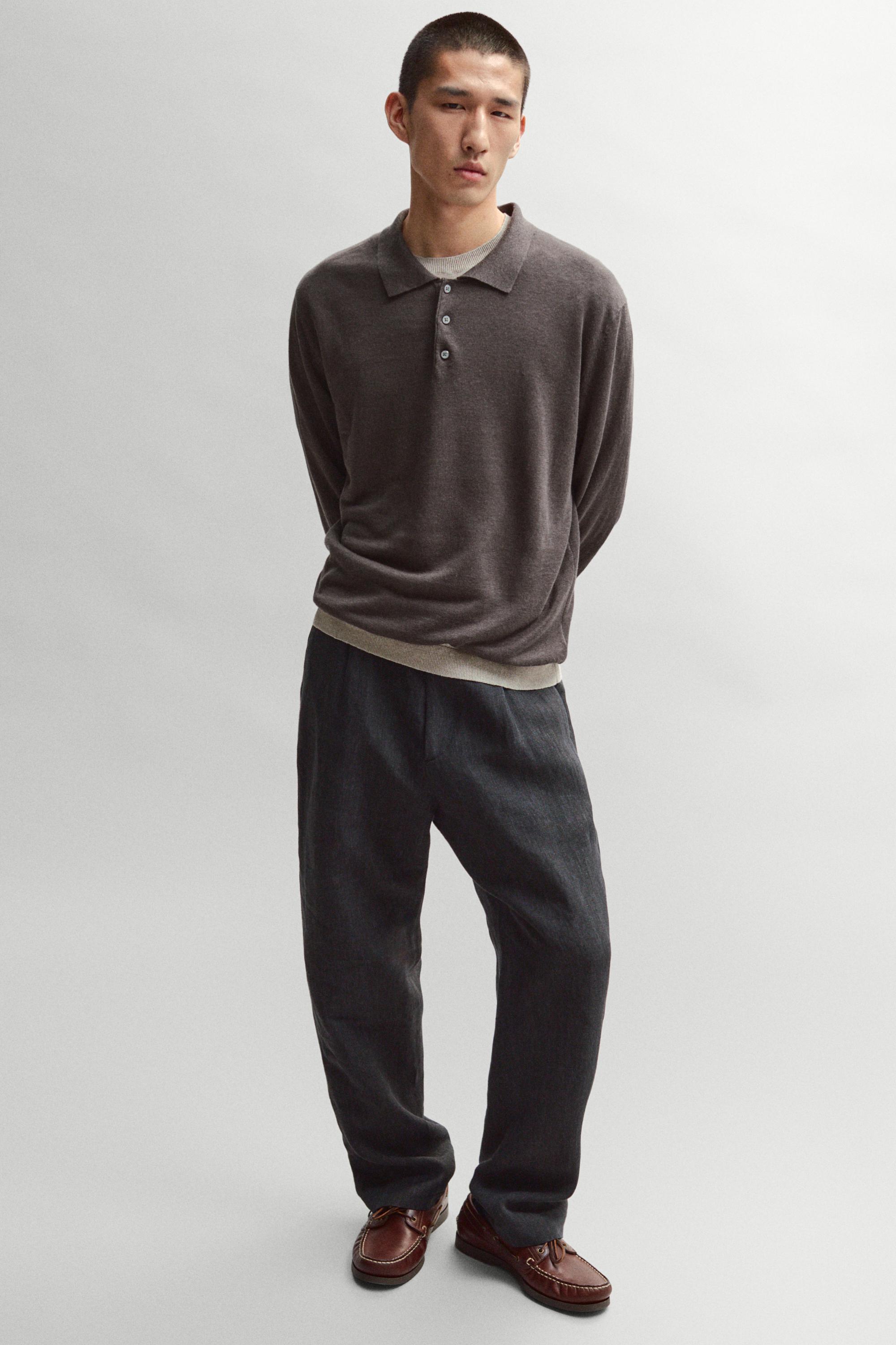 Total look linen trousers with flecked detail — DARK BLUE