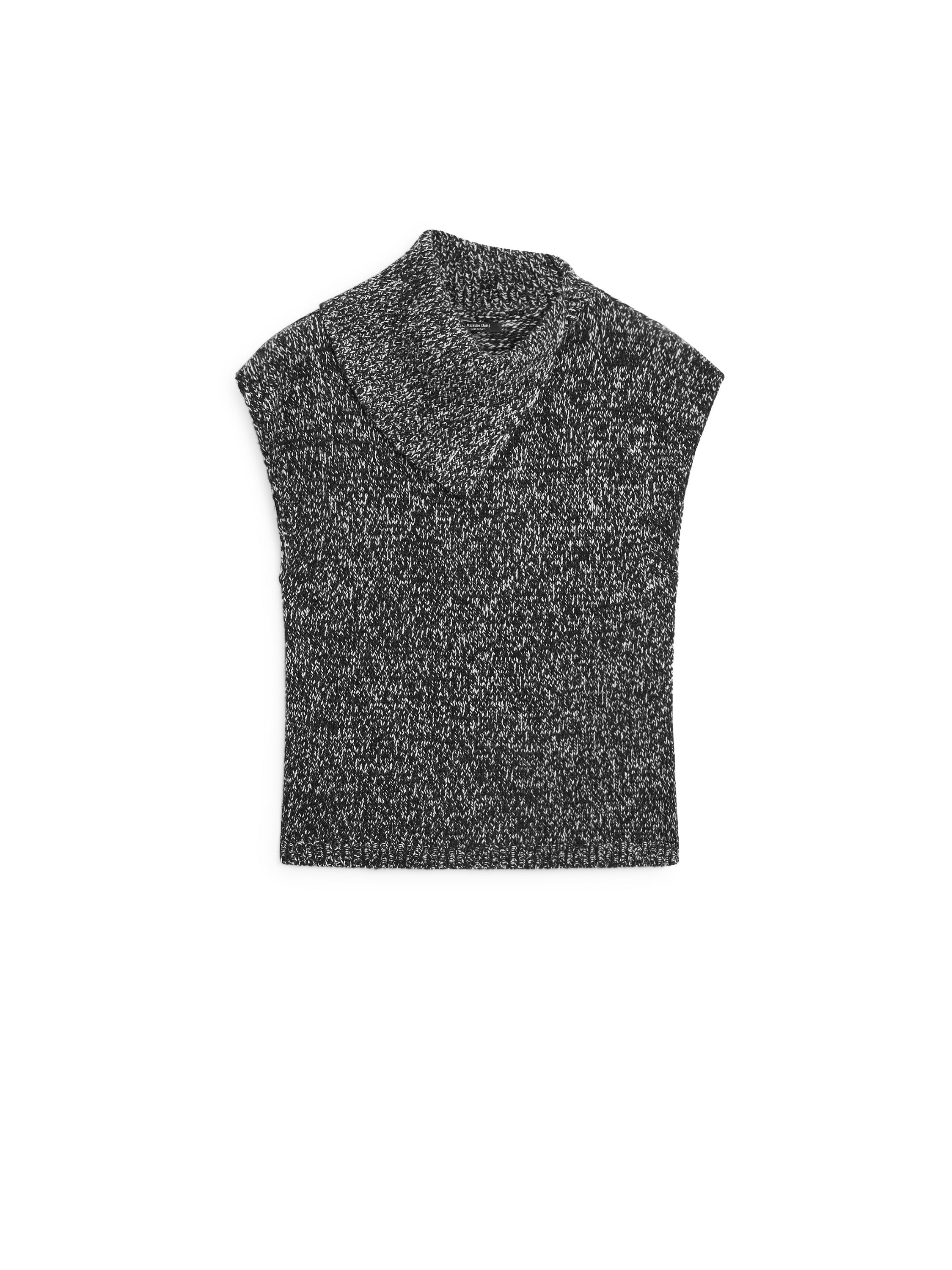 Mouliné knit vest with collar detail — BLACK