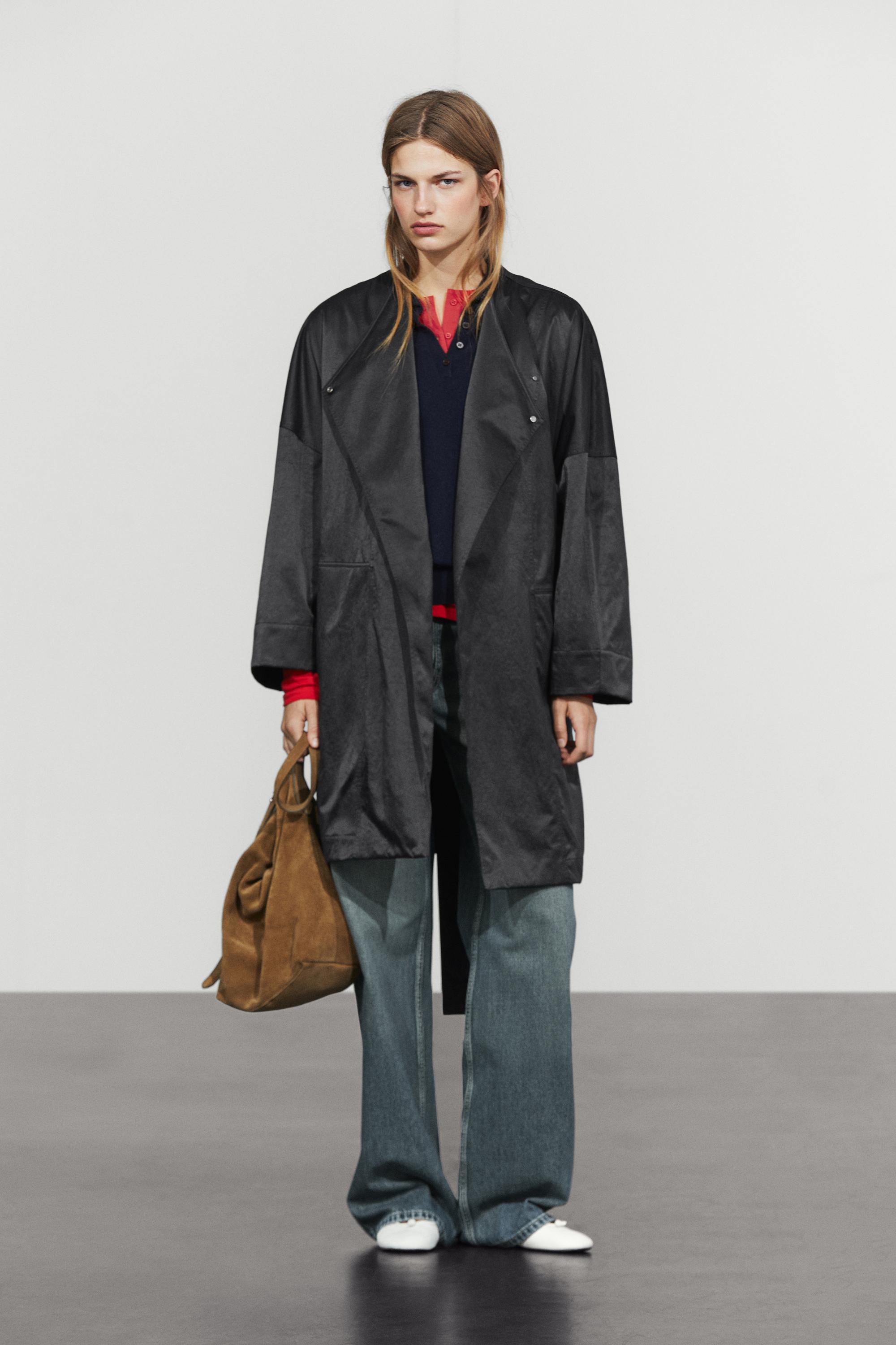 Double-breasted tie-waist jacket — BLACK