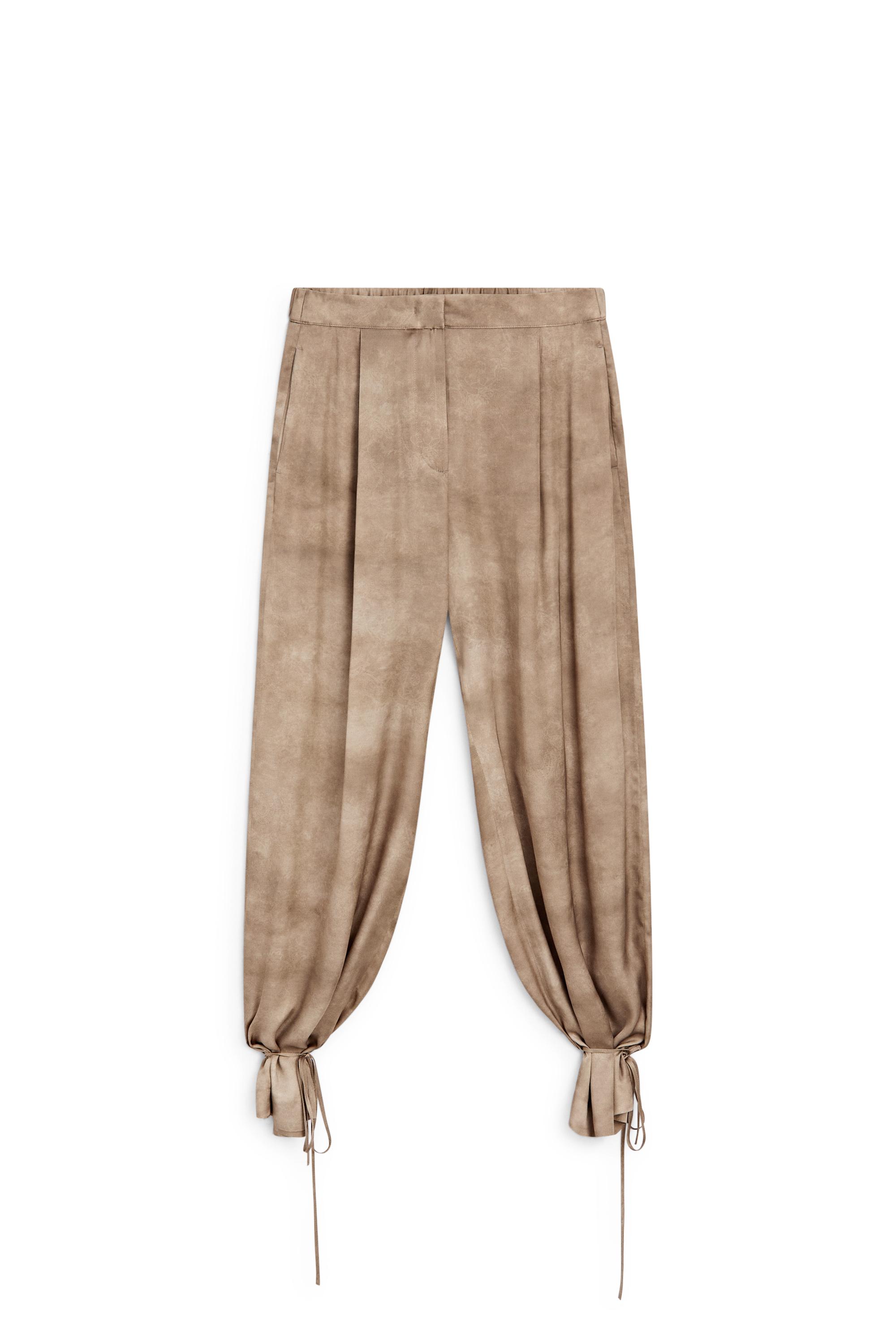 Flowing pants with tie-detail hem — BEIGE