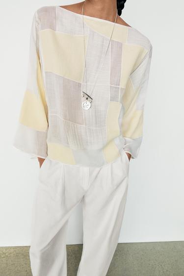 Patchwork print boat neck blouse — Off white 5