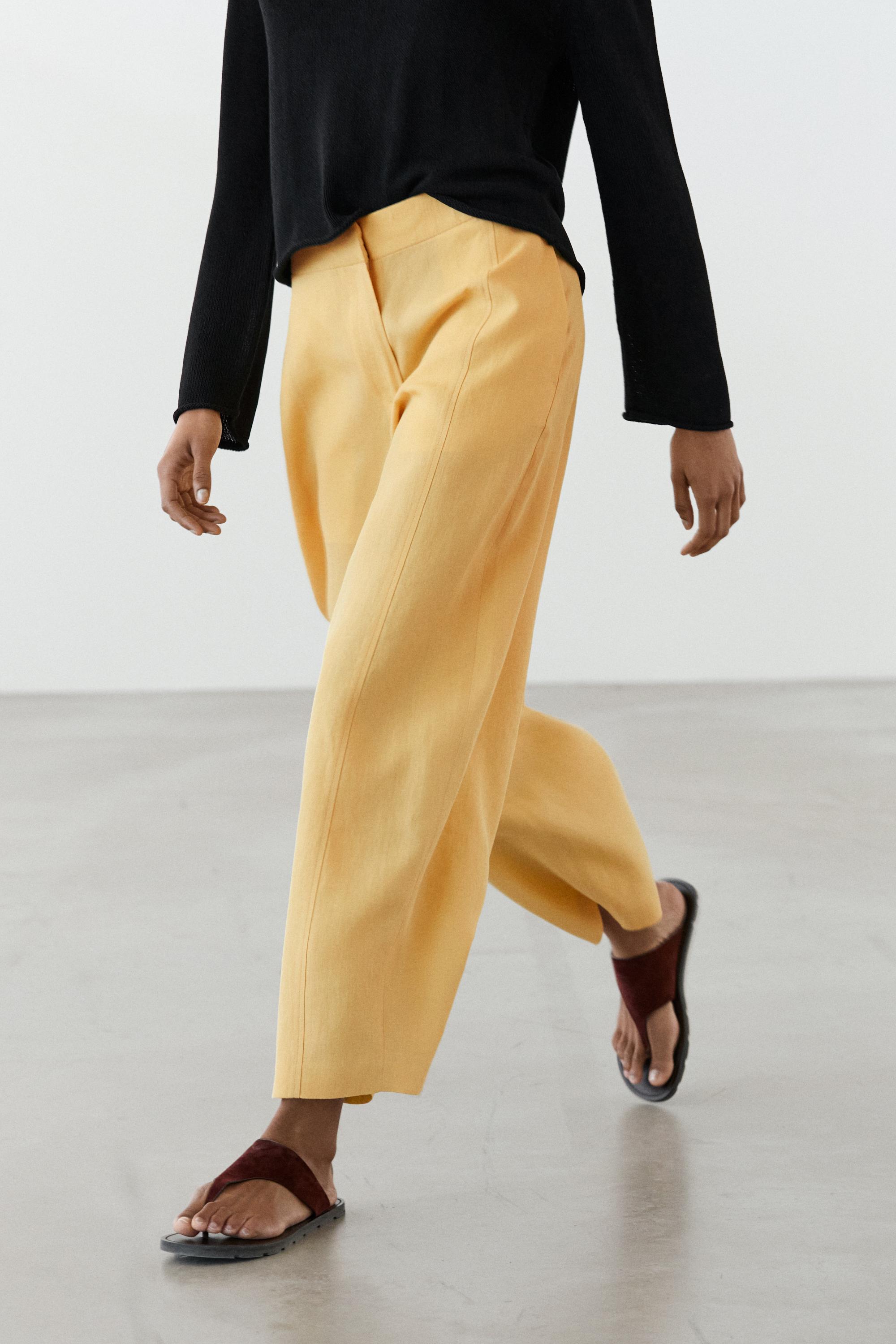 Linen barrel fit pants — YELLOW