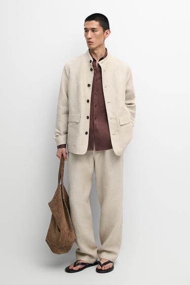 100% linen total look overshirt — BEIGE 1