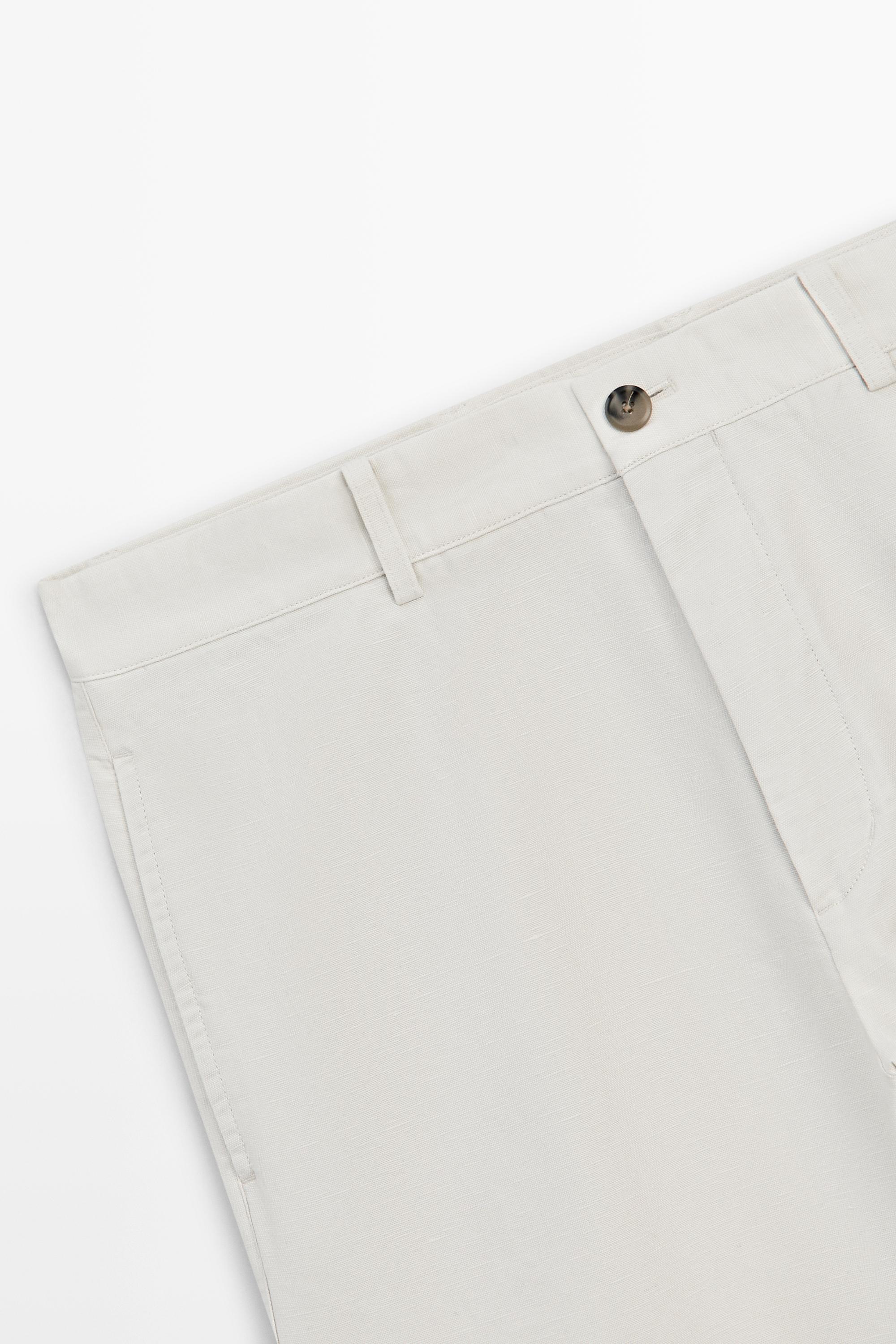 Cotton and linen tapered fit trousers — Off white