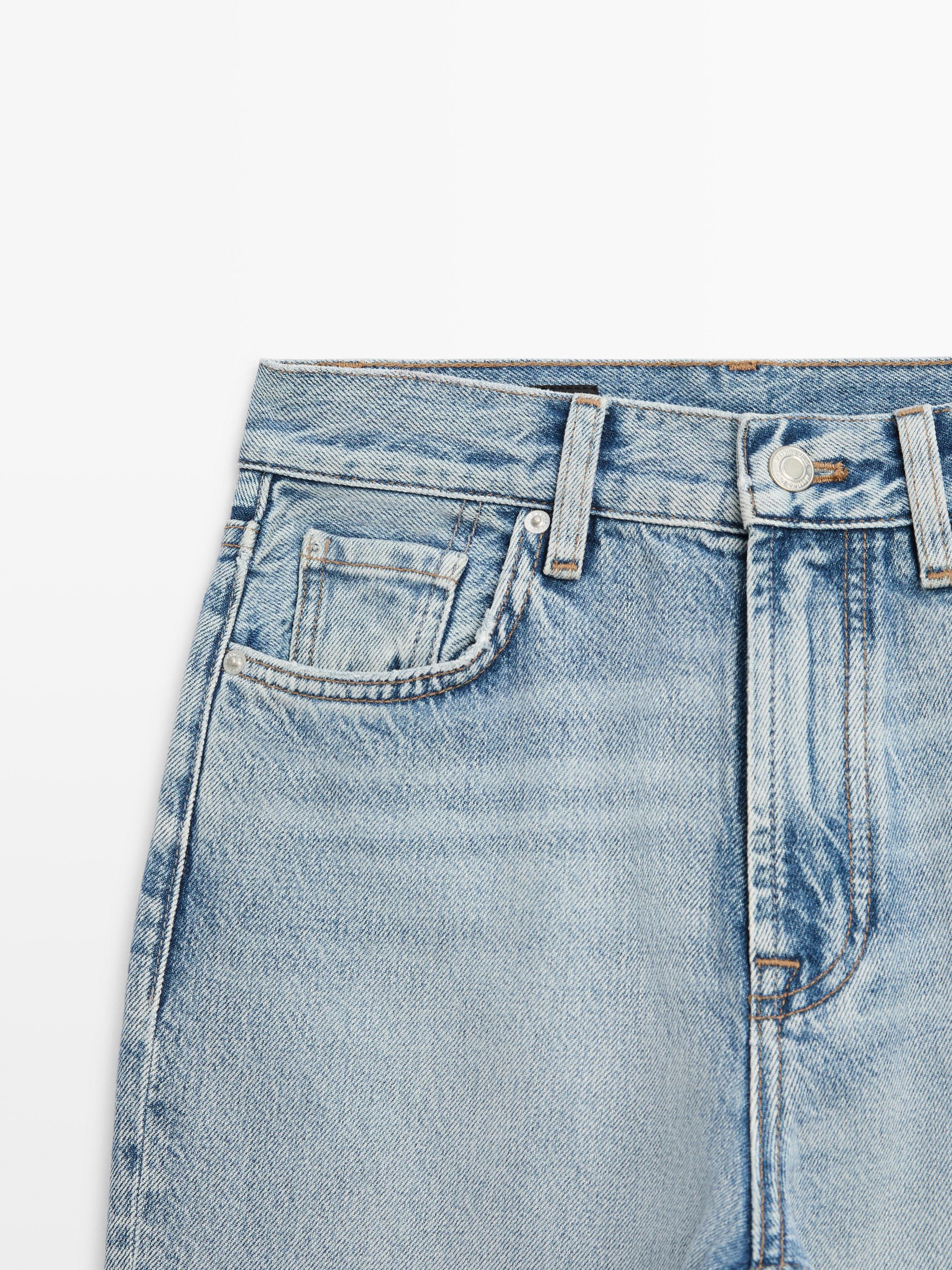 Straight-leg high-waist jeans — Light Blue