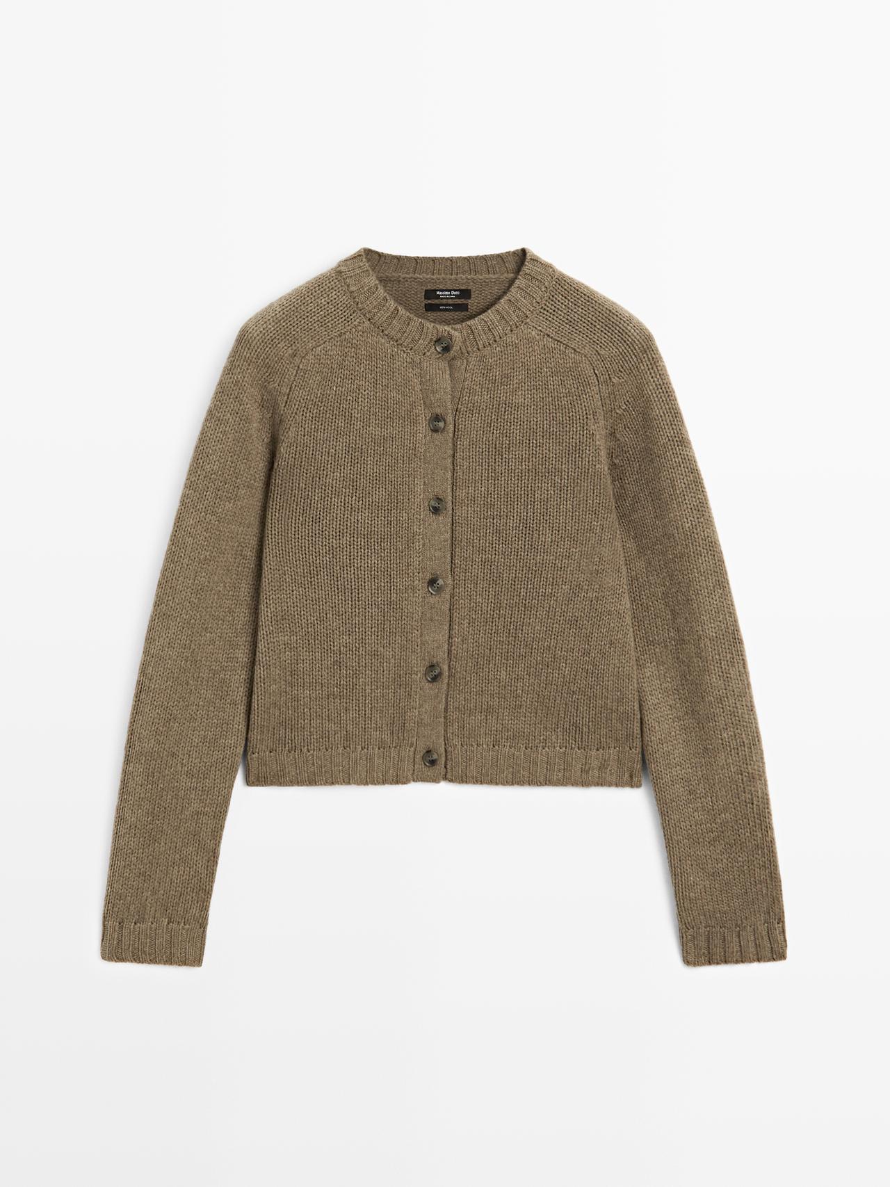 Massimo Dutti - Dame - Strikket Cardigan I 100% Uld Med Raglanærmer - Grøn - M