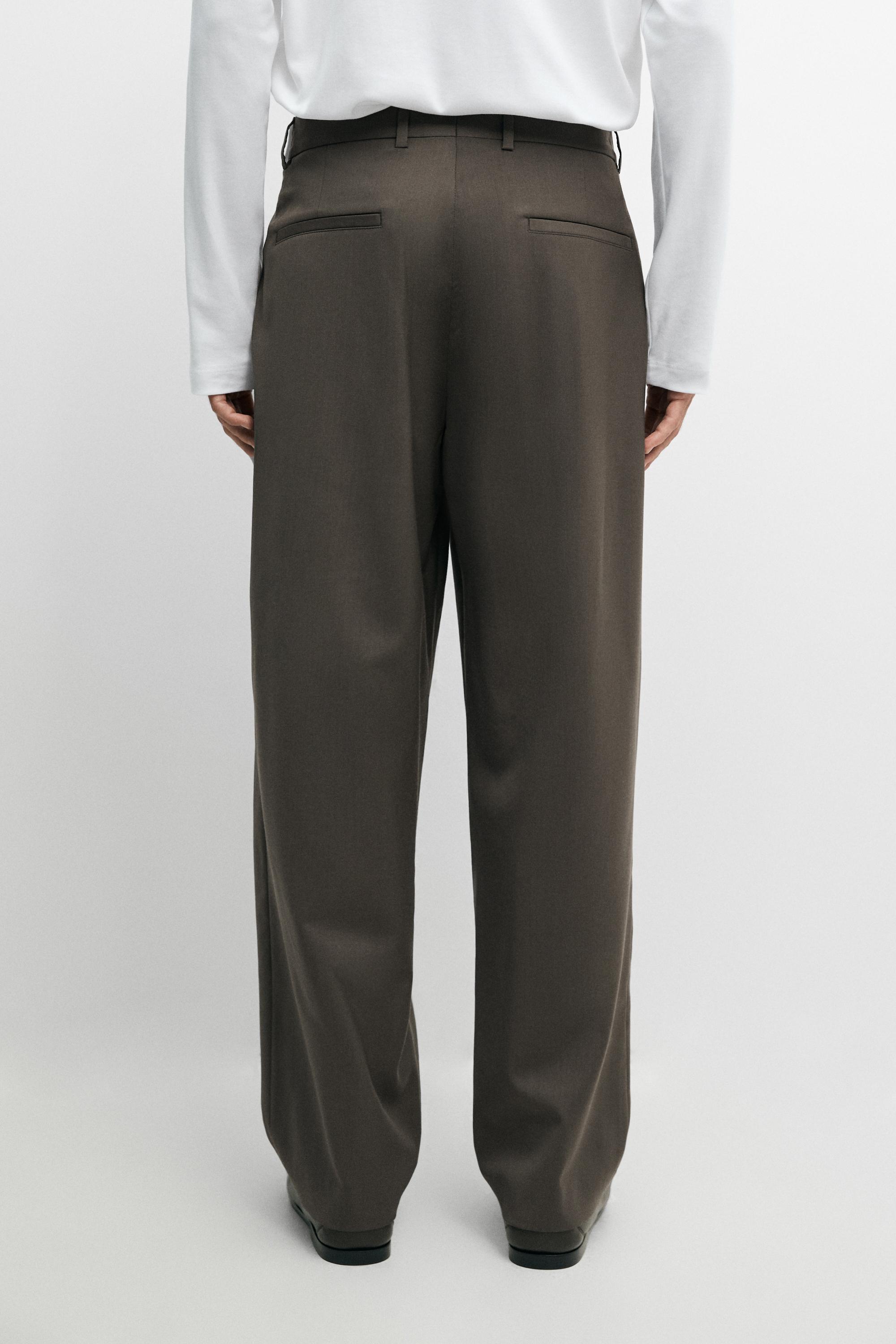 Relaxed-fit darted 100% cool wool pants — Greyish green