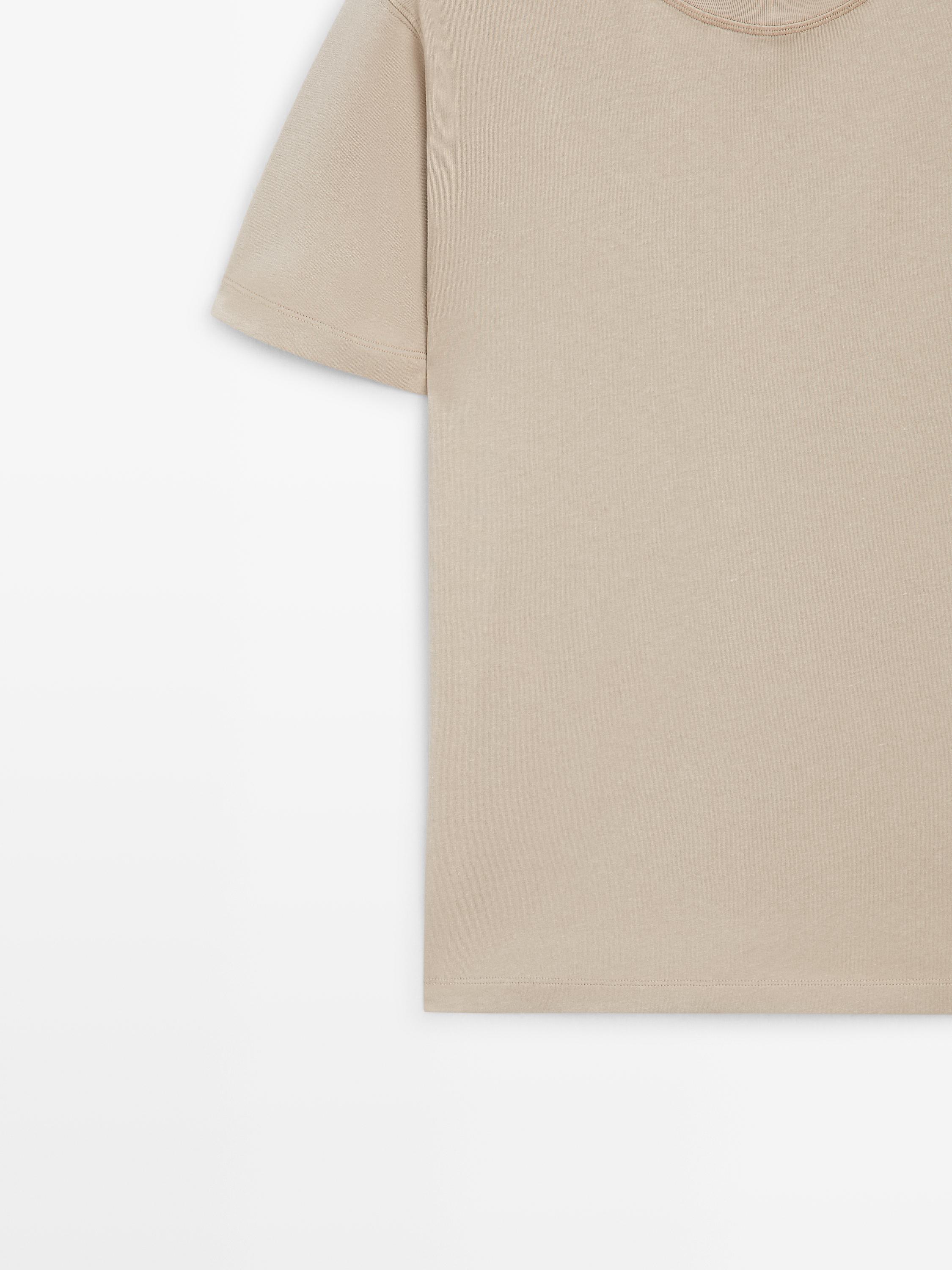Short sleeve cotton blend T-shirt — SAND