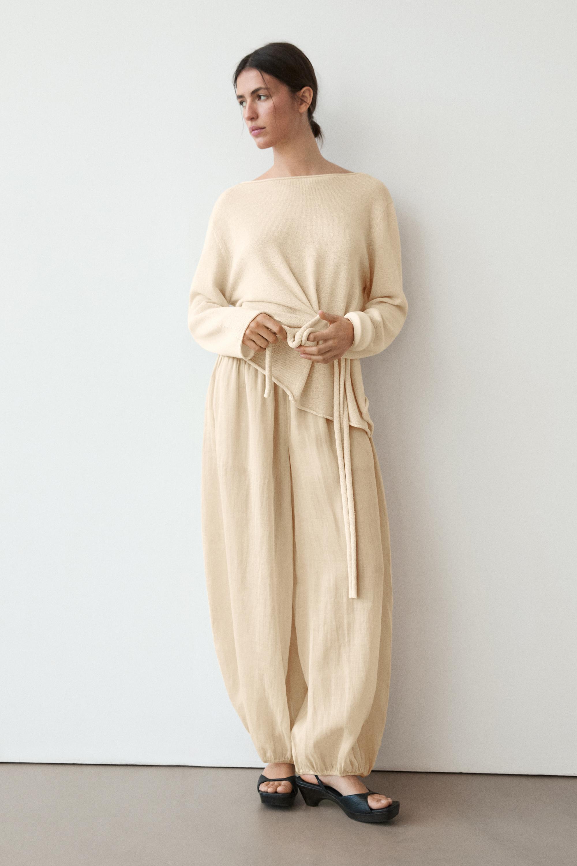 Flowing ramie sarouel trousers — BEIGE