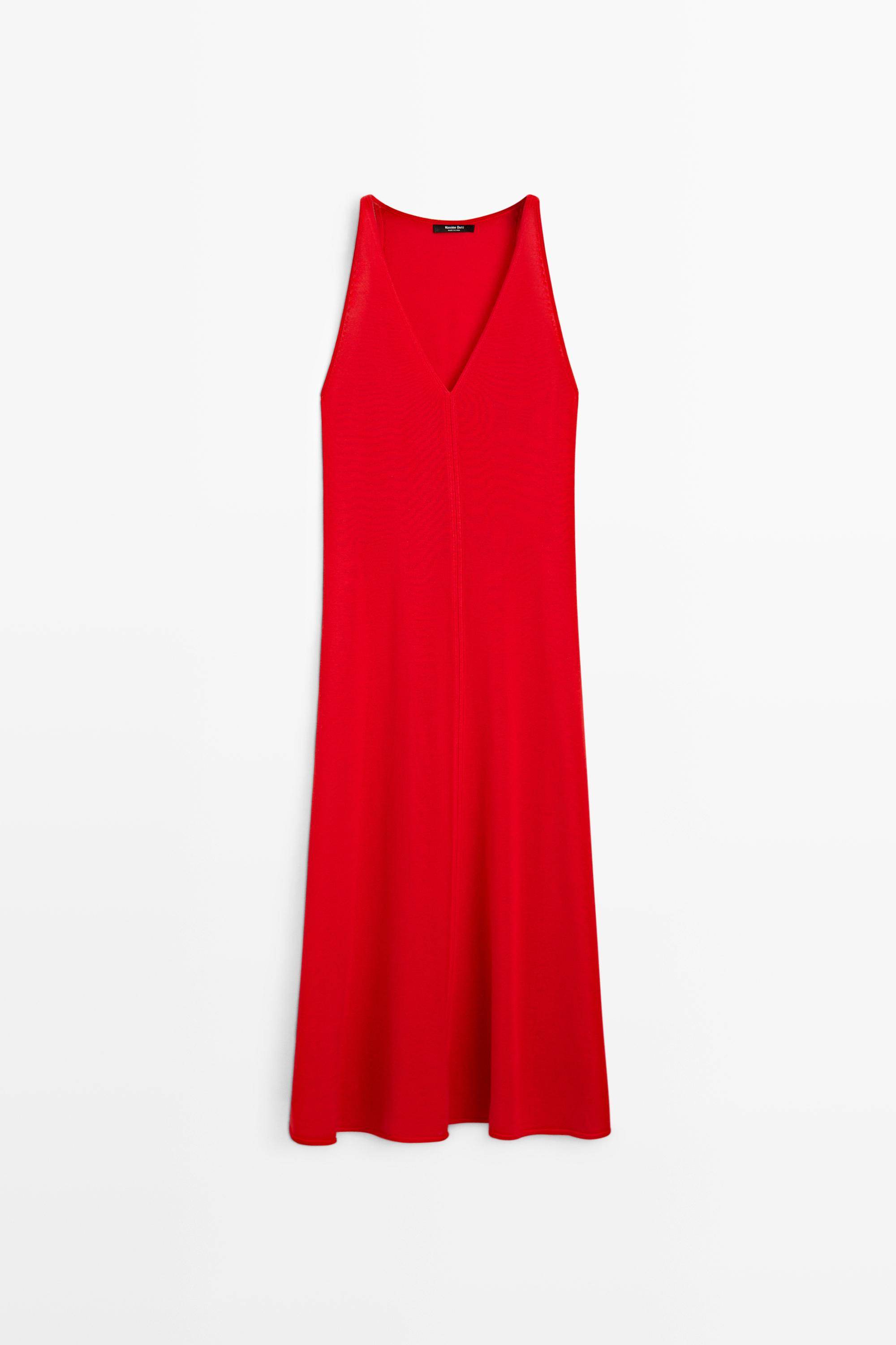 Vestido punto midi escote pico