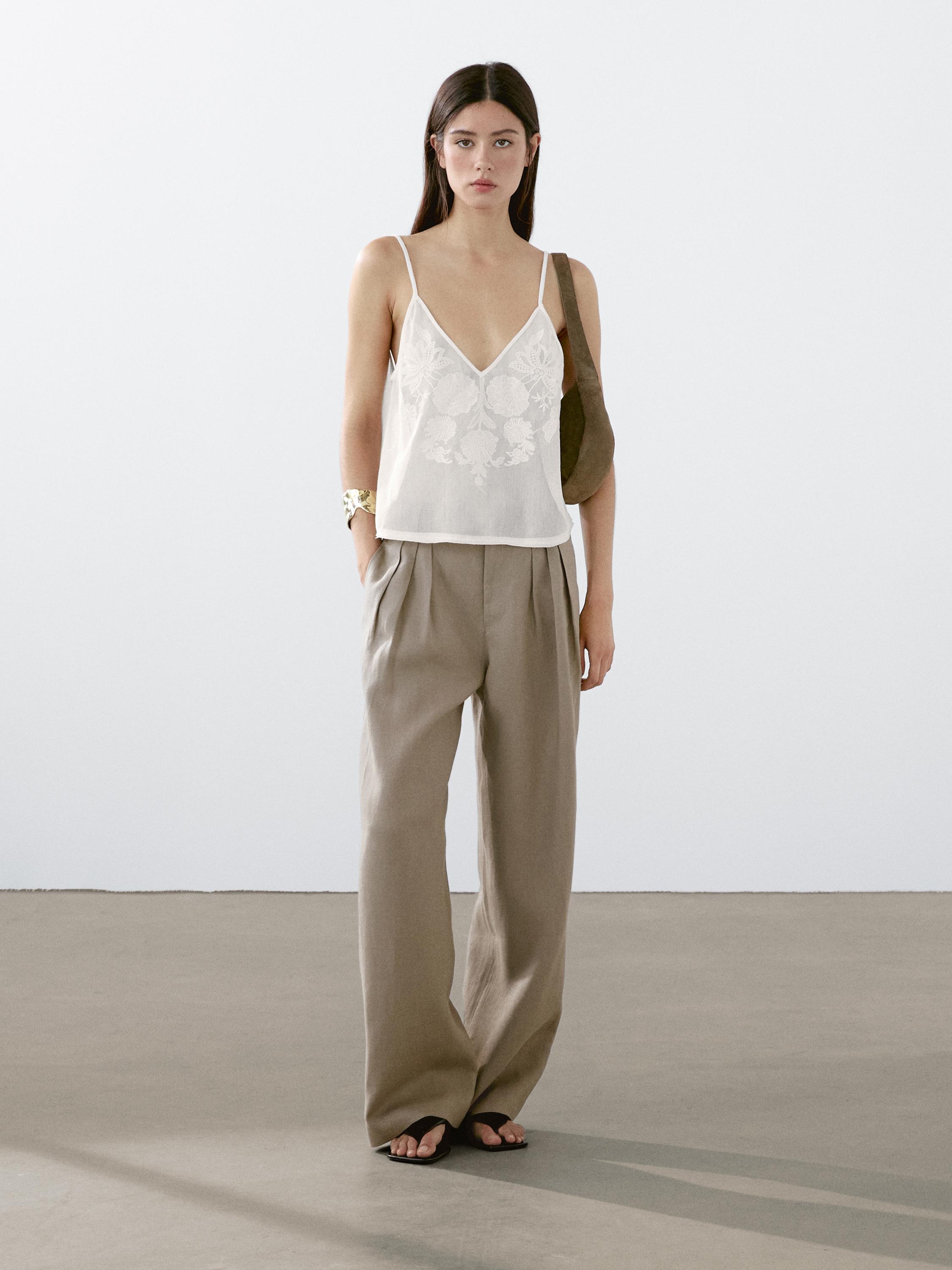 100% linen triple darted trousers