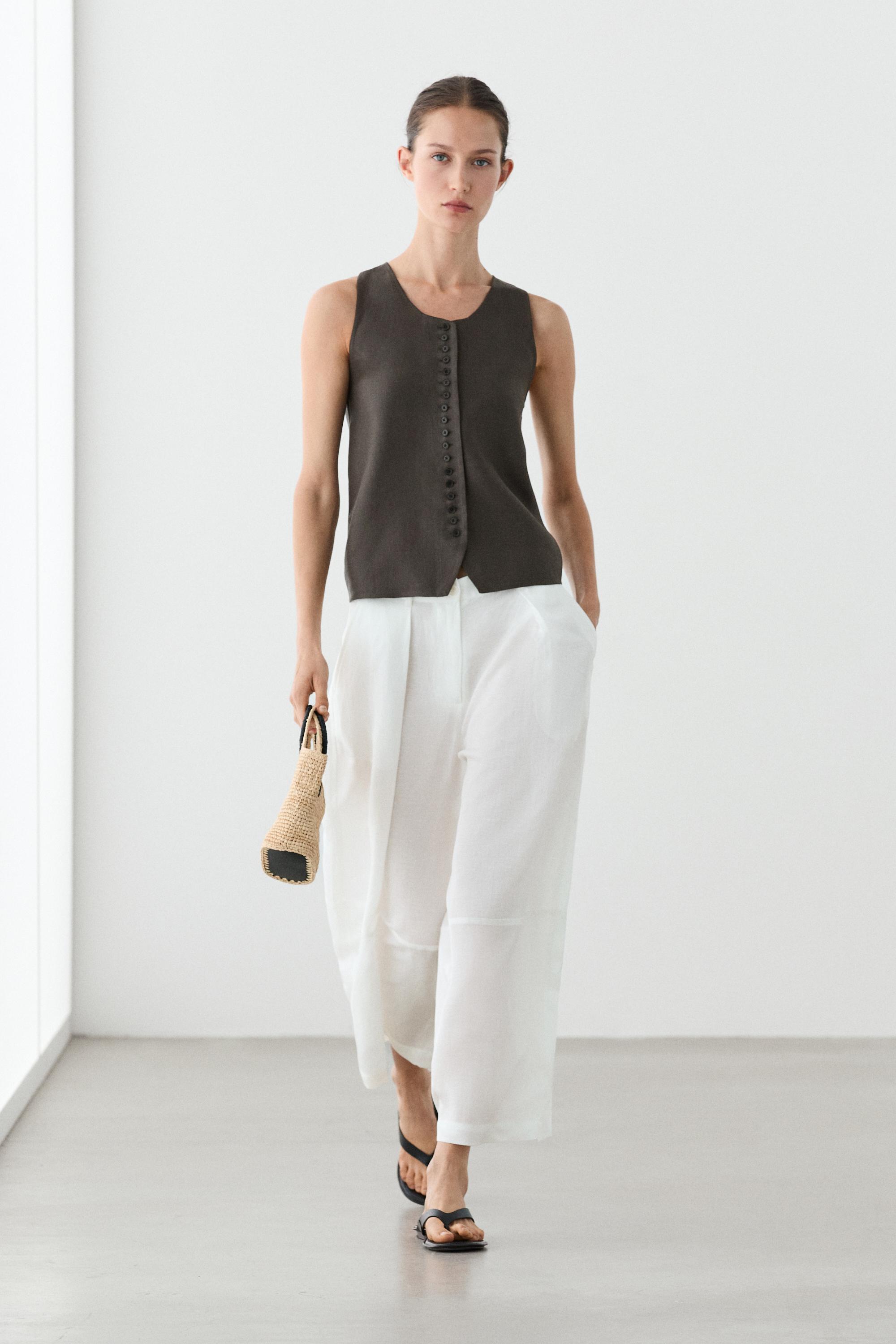 Linen blend palazzo trousers — Off white