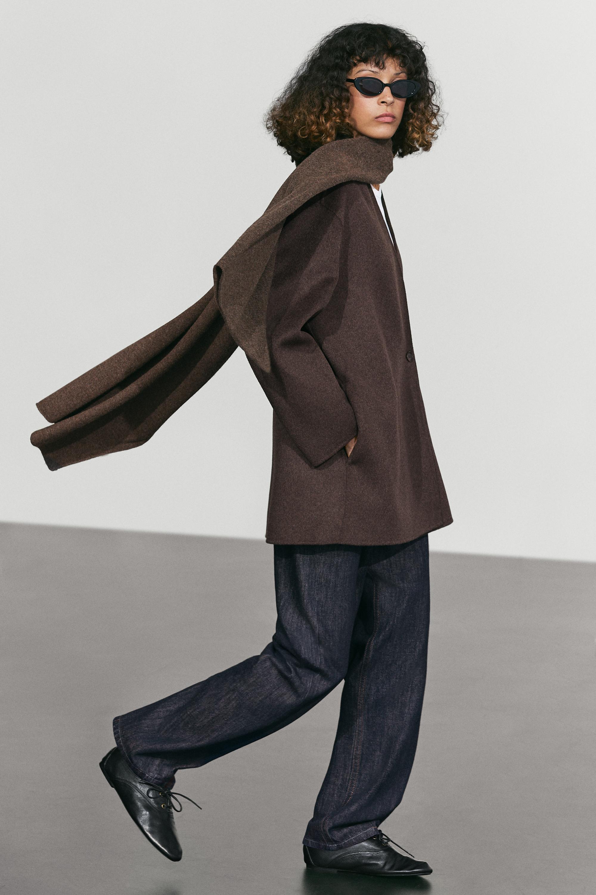 Wool-blend coat with scarf detail