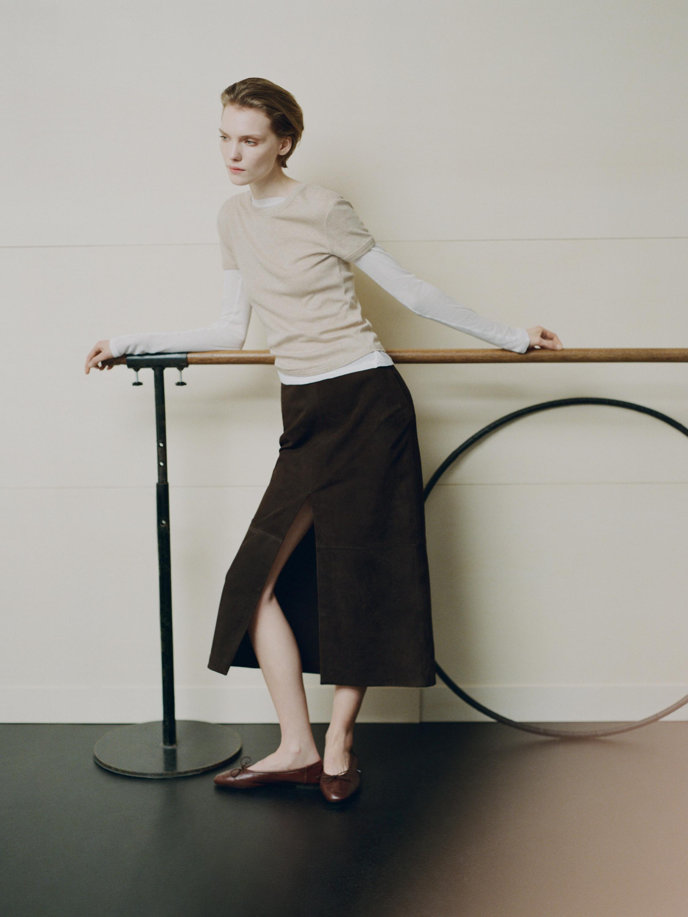 Gathered ballet flats with bow — BROWN