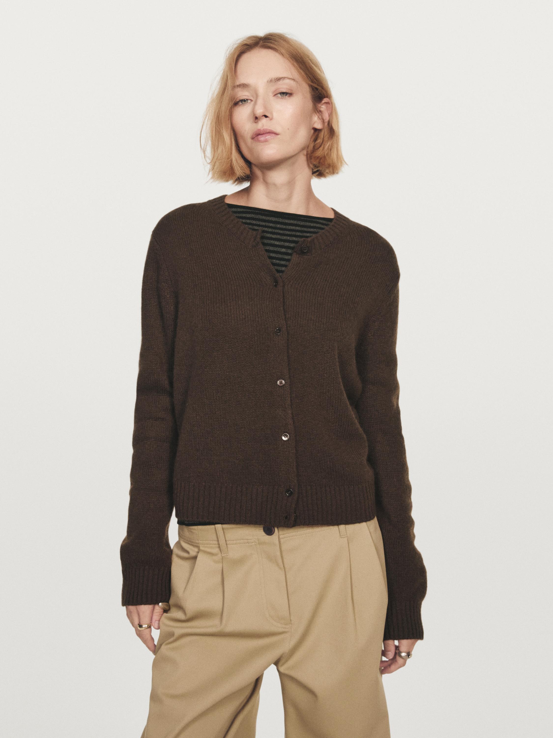 Knit cashmere cardigan with crew neck
