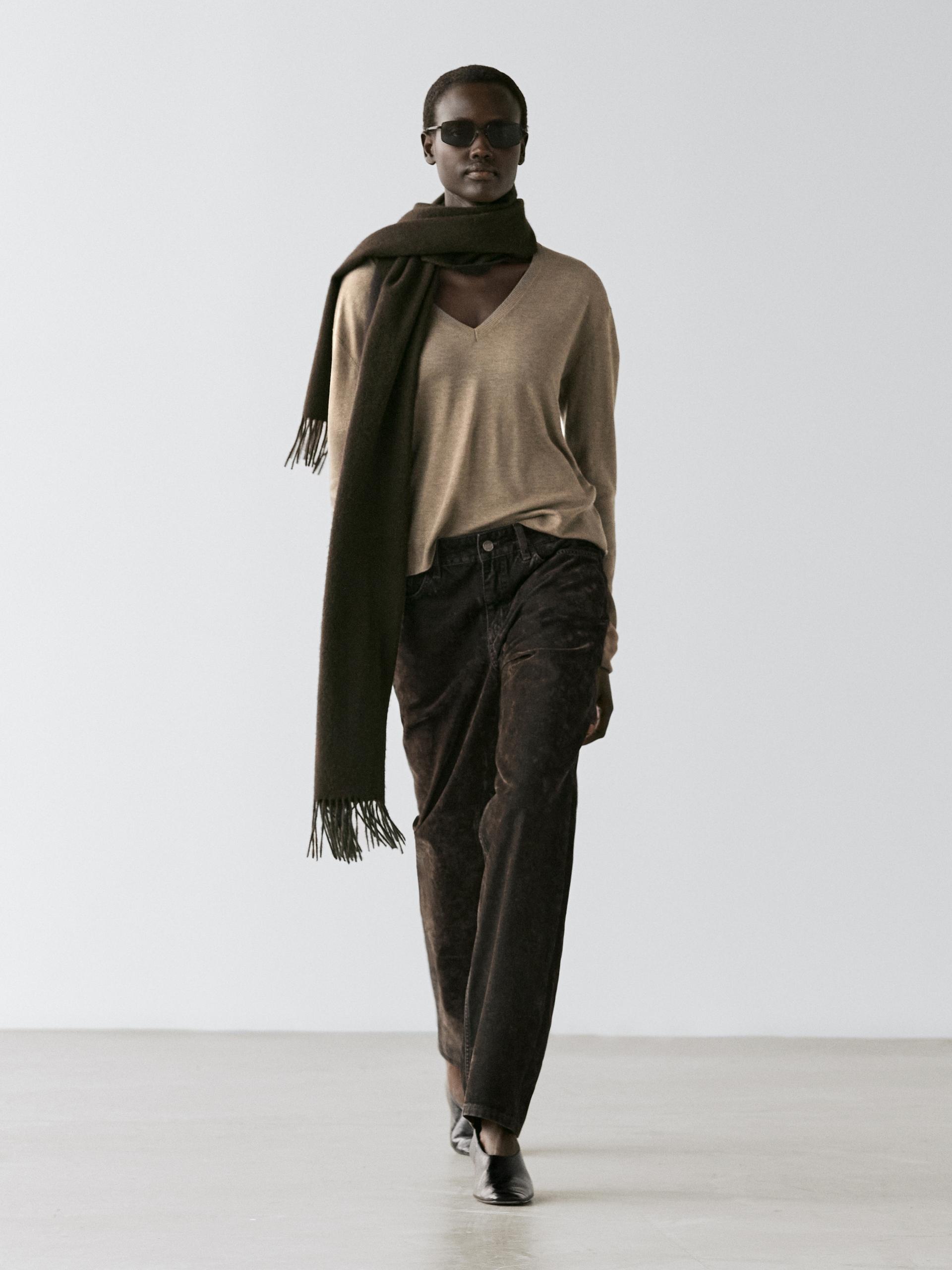 Dzianinowy Sweter Z Wełny I Jedwabiu - Zielonkawy - L - Massimo Dutti - Kobieta