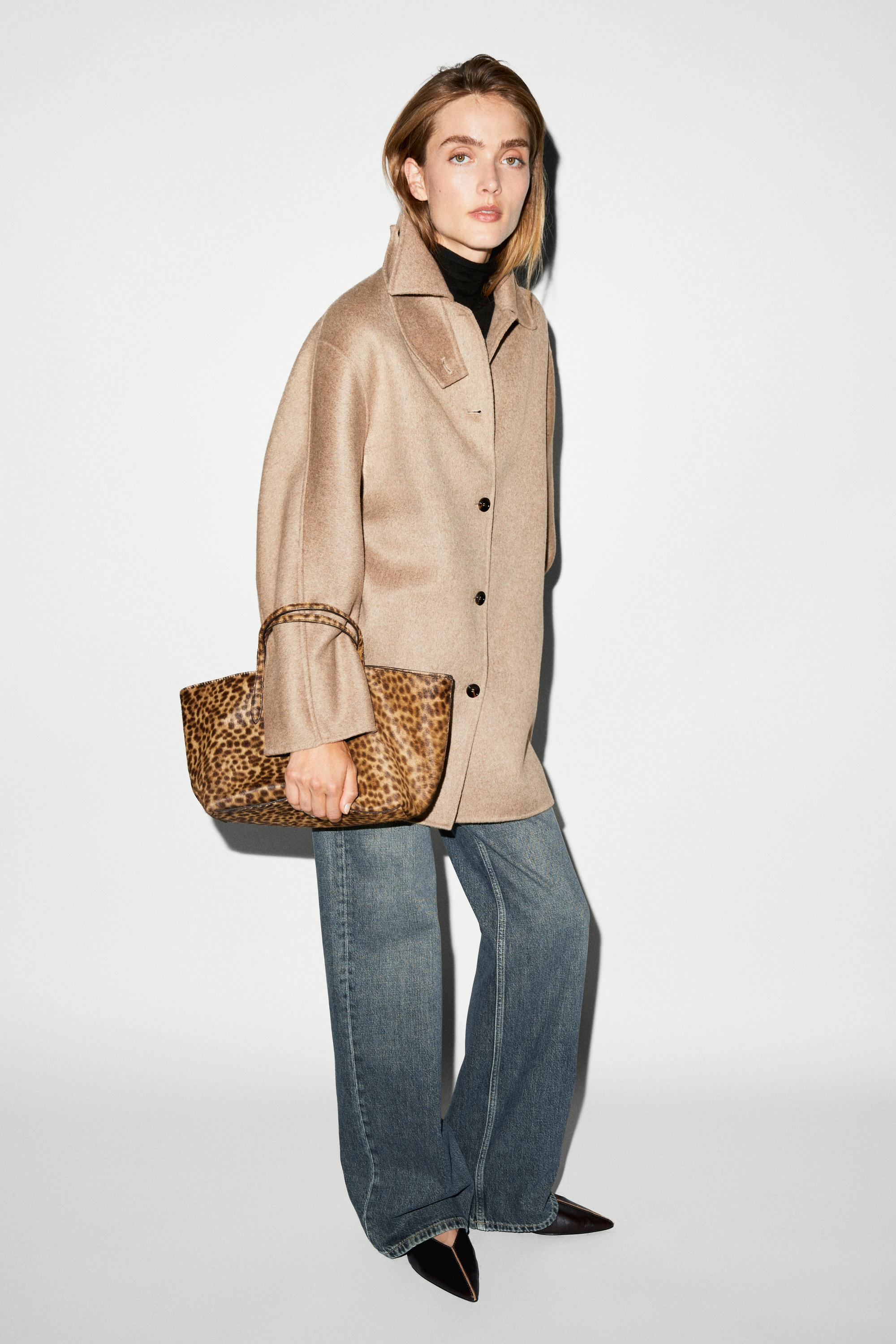 Melange coat with collar detail — TAUPE GREY