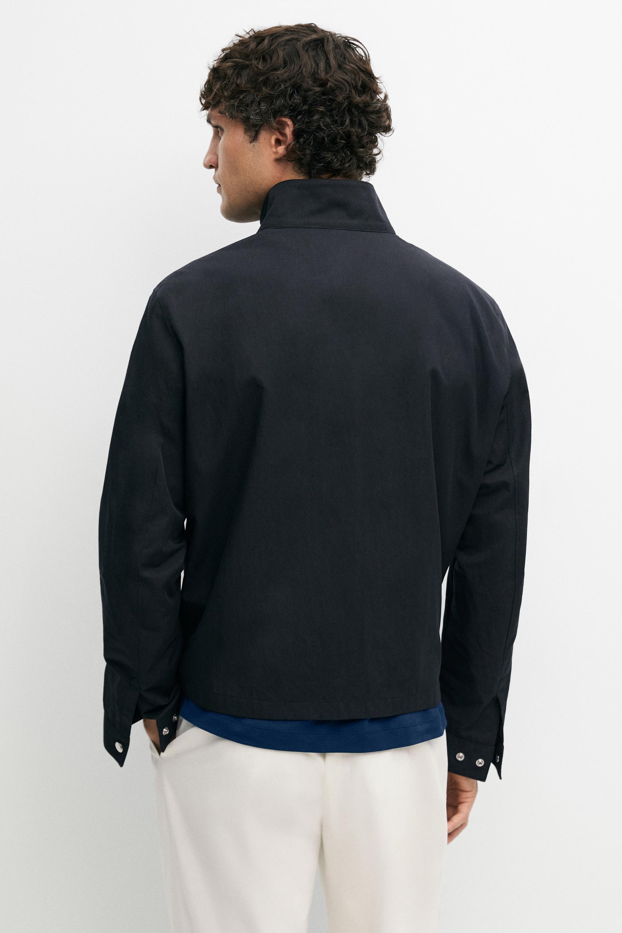 Cotton blend high-neck jacket — DARK NAVY