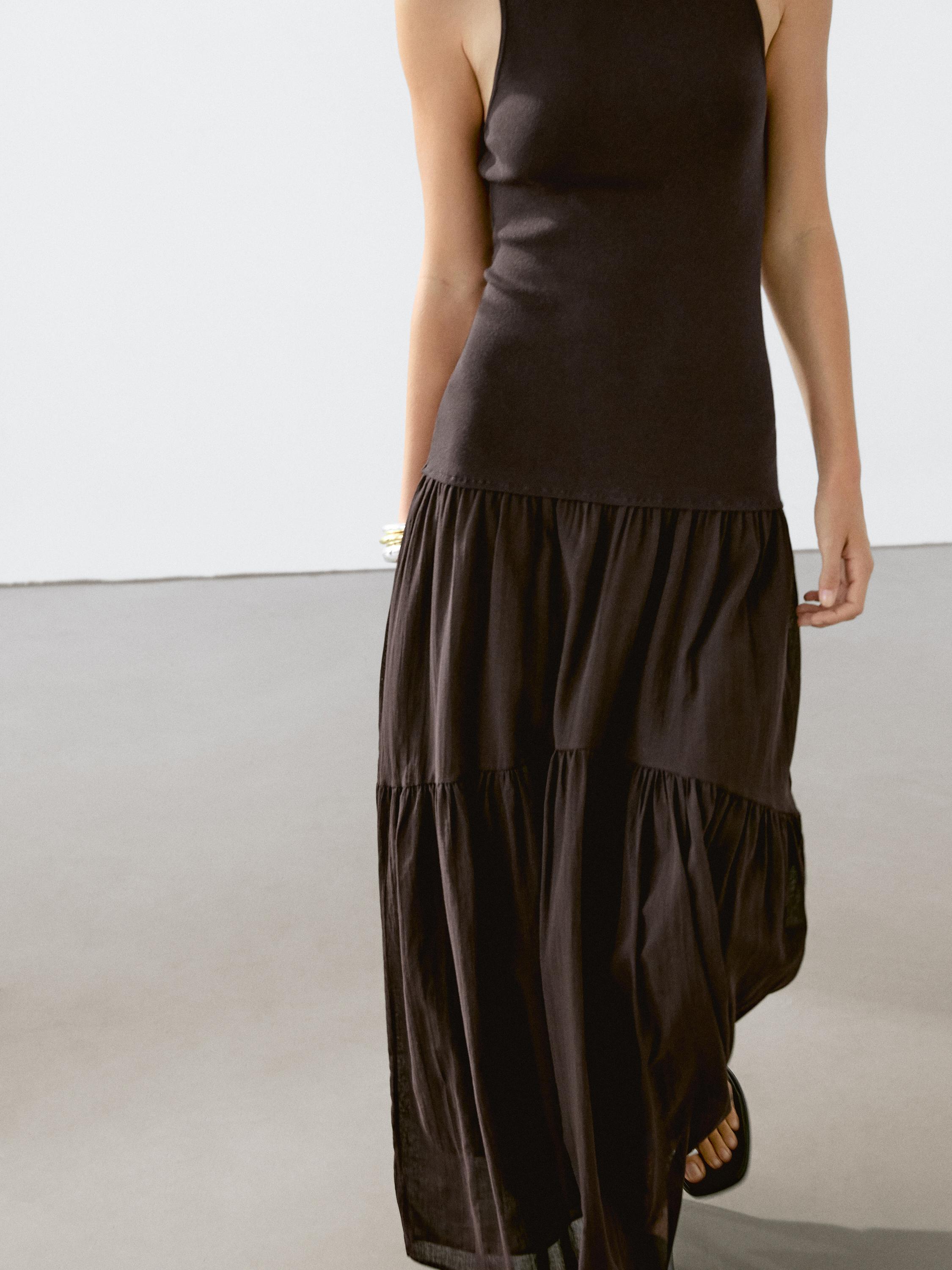 Long strappy cotton blend dress