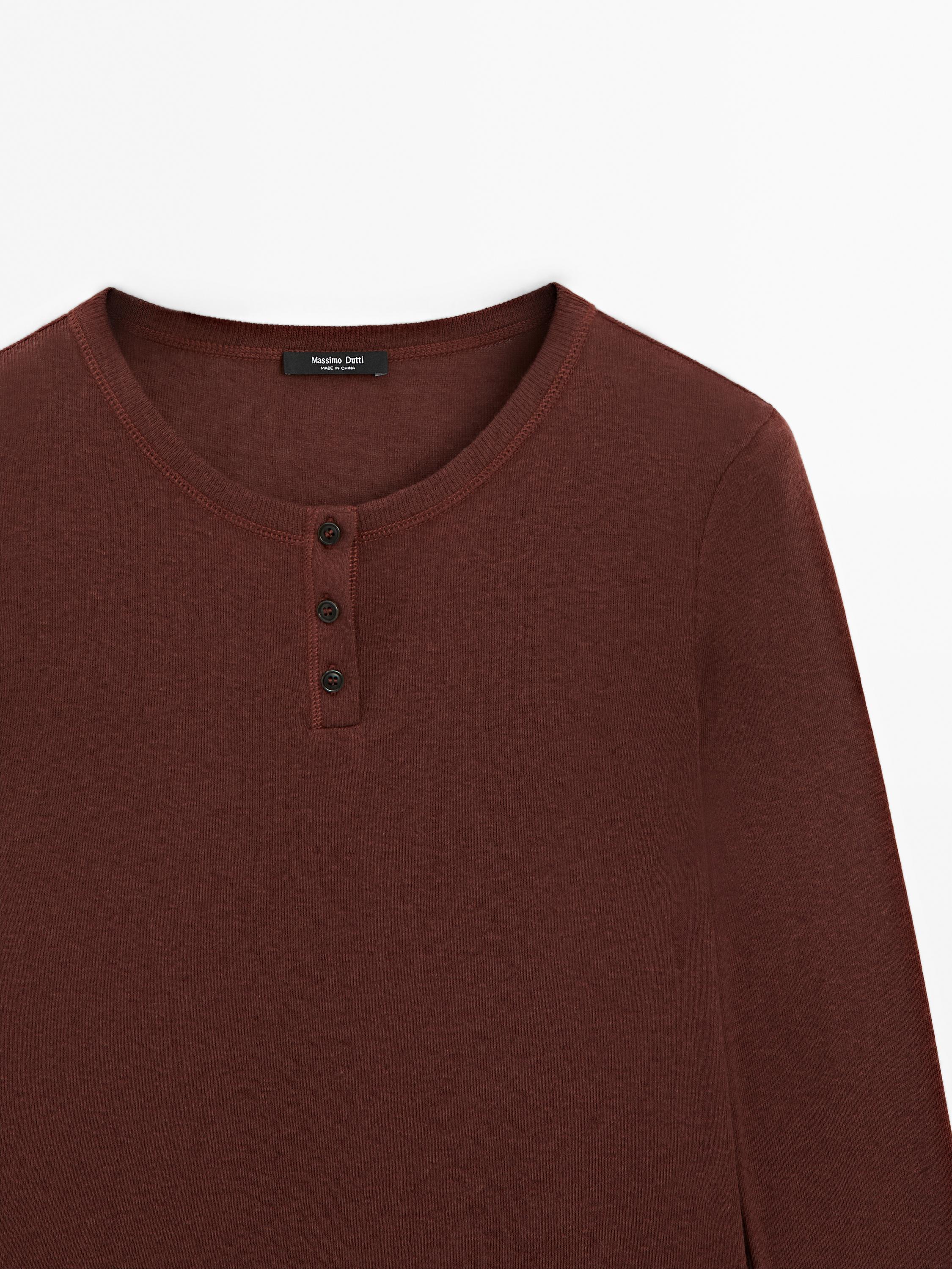 Cotton blend henley T-shirt