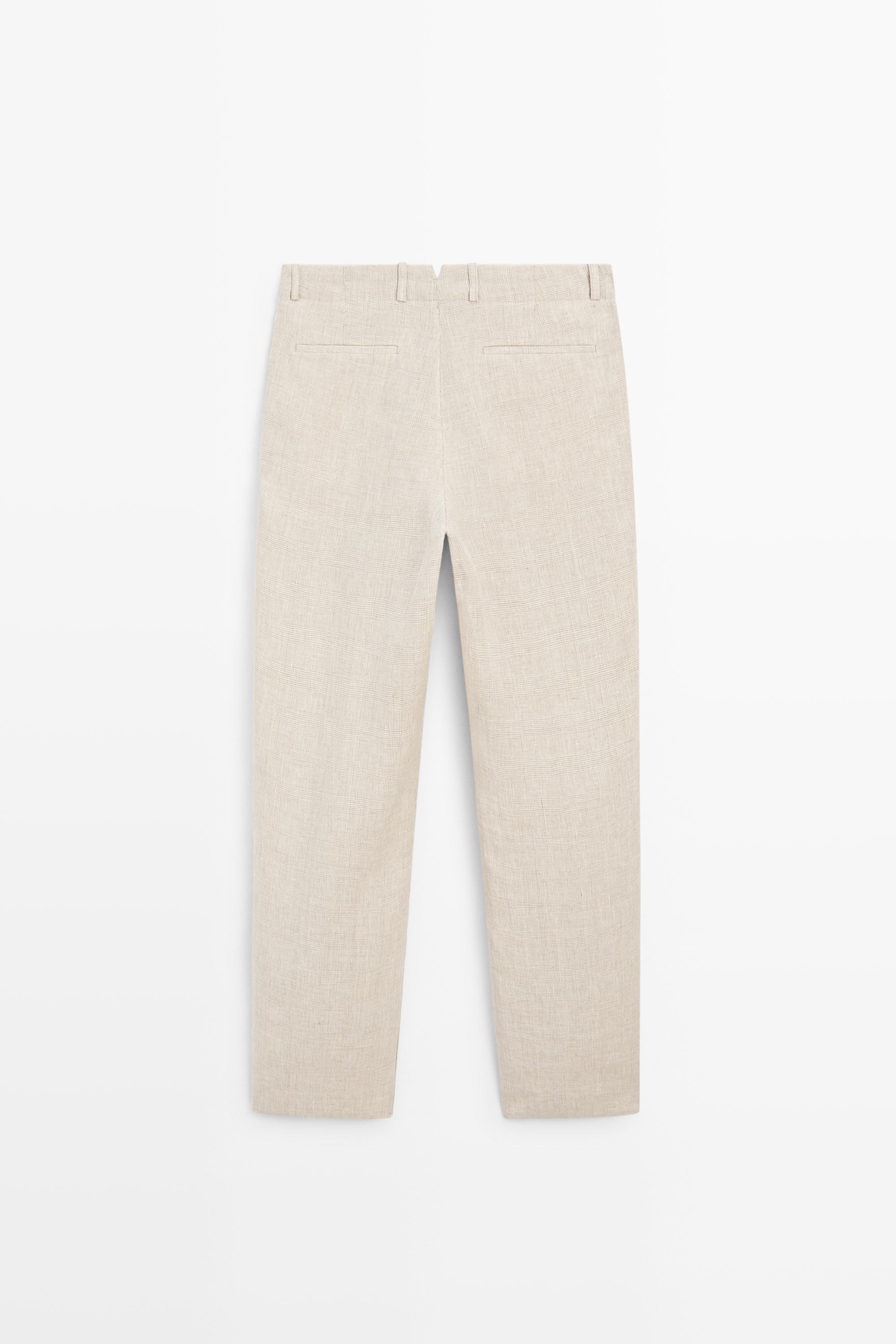 100% linen check pants — CREAM