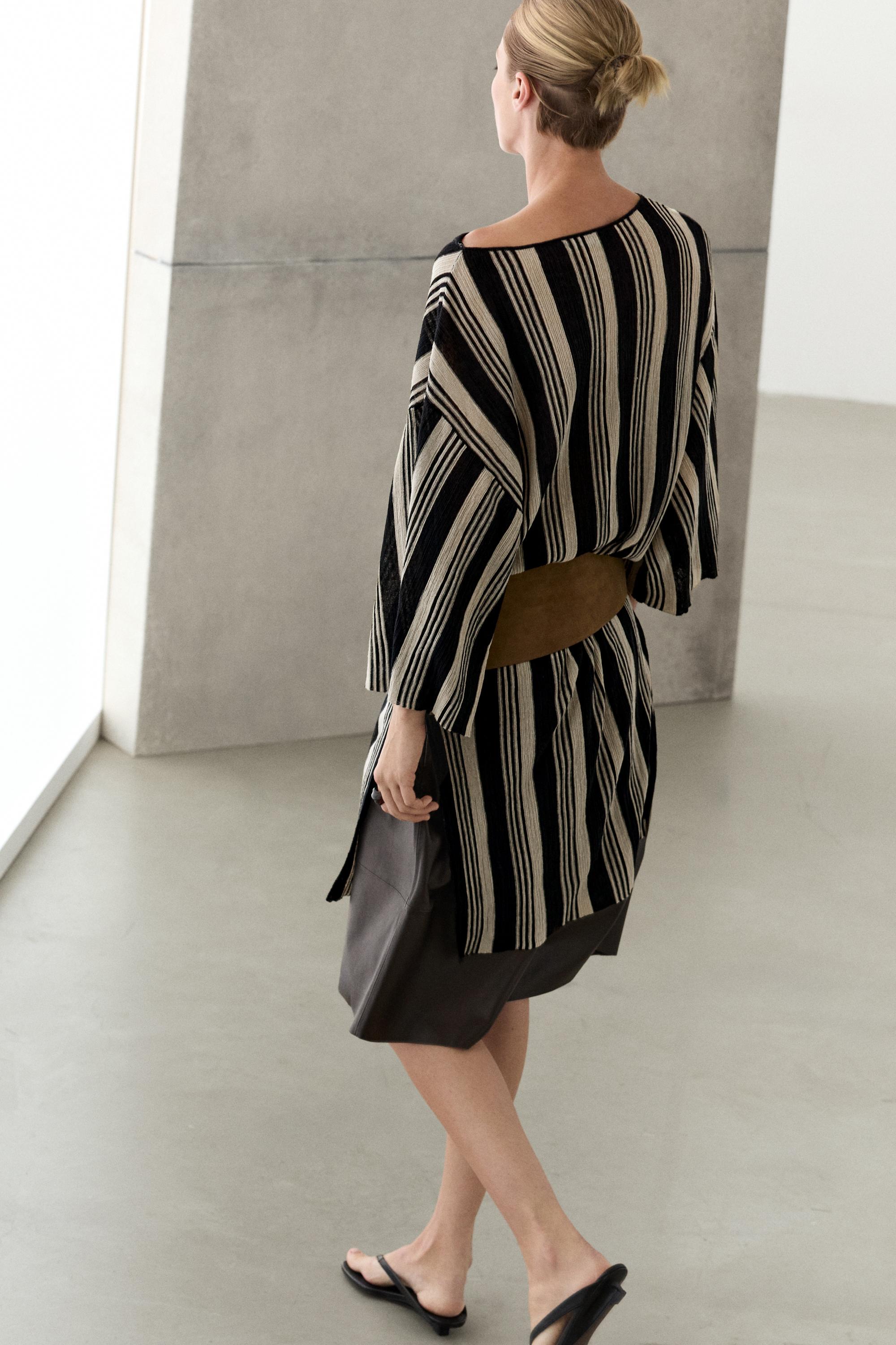 Striped knit kaftan sweater — BLACK