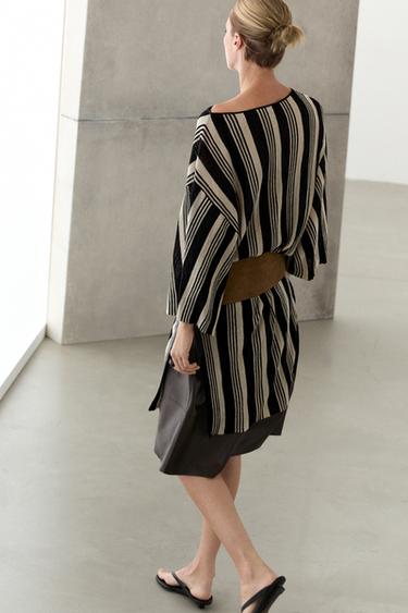 Striped knit kaftan sweater — BLACK 5