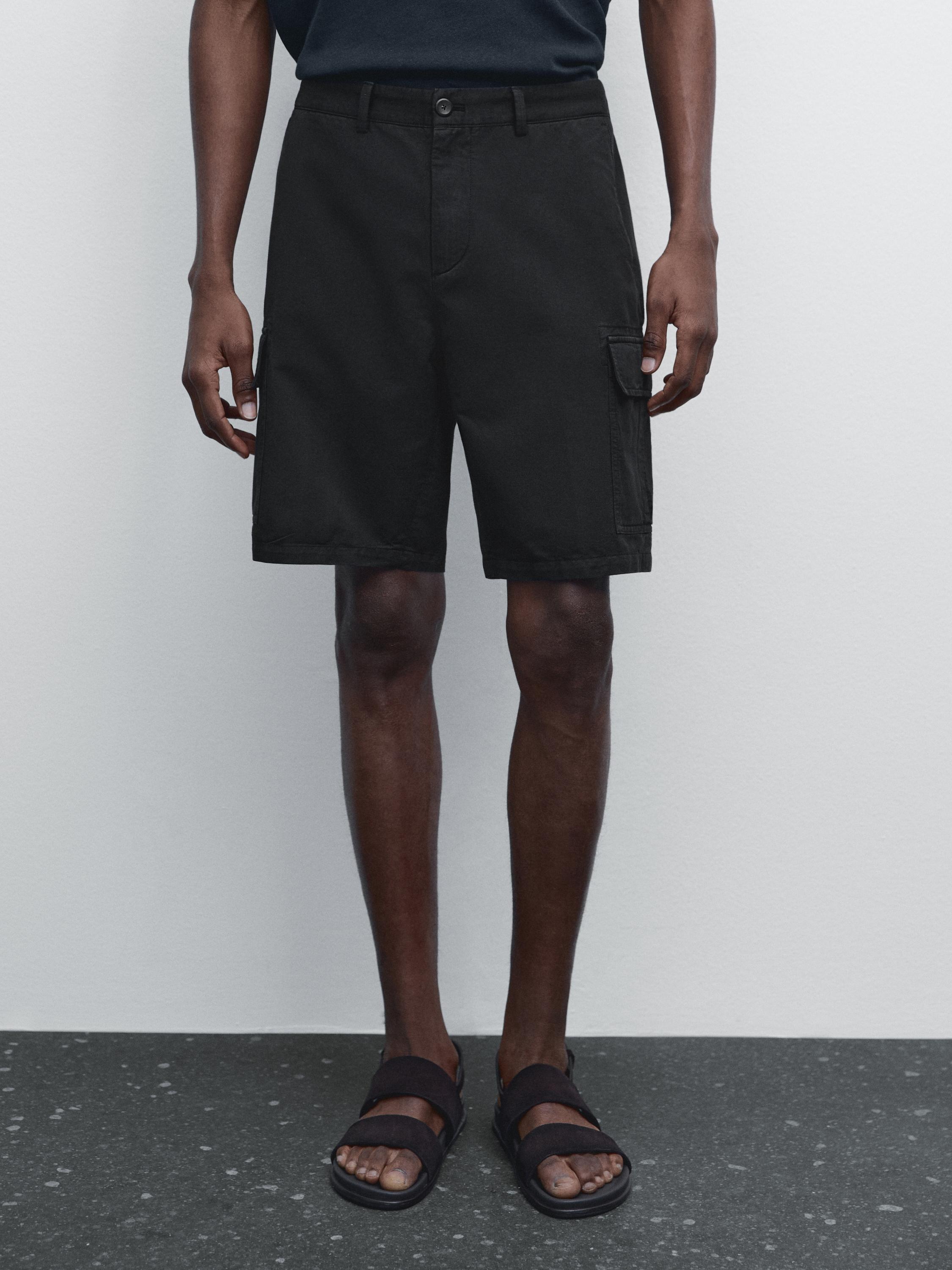 Cotton blend cargo Bermuda shorts