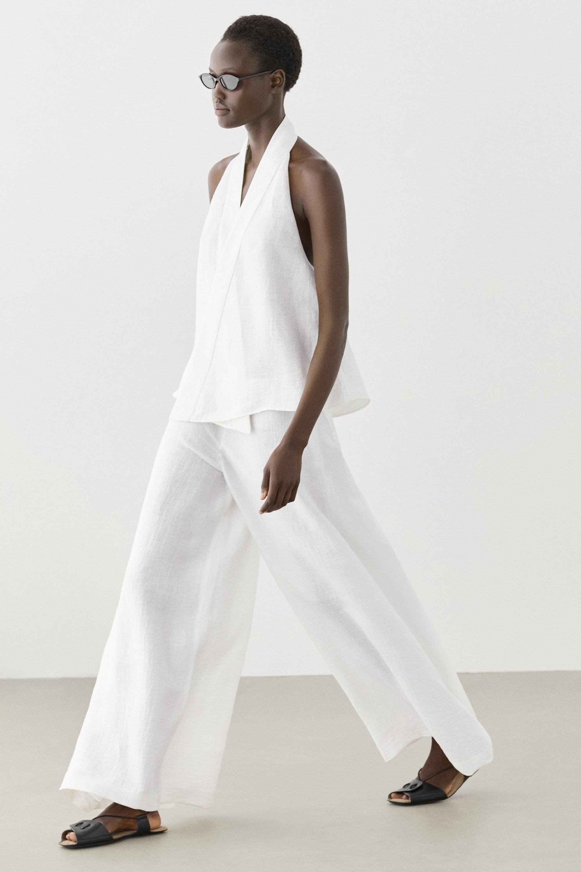 Linen blend crossover halter top — Off white
