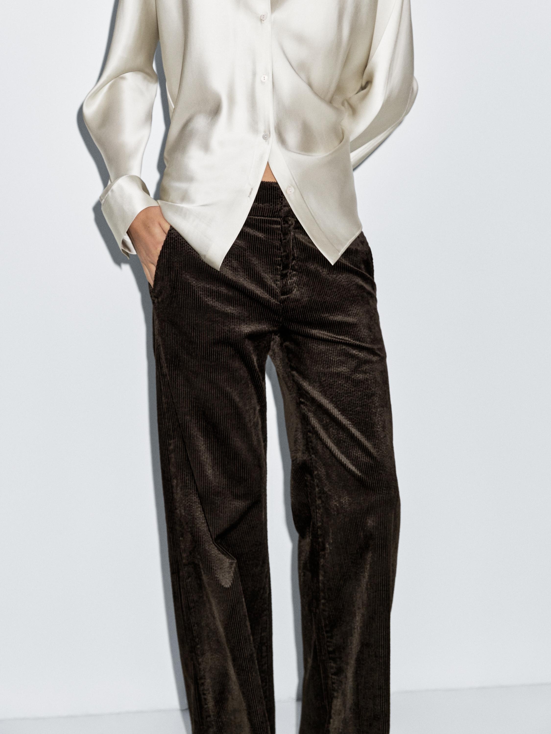 Pantalon palazzo mid-rise en velours côtelé