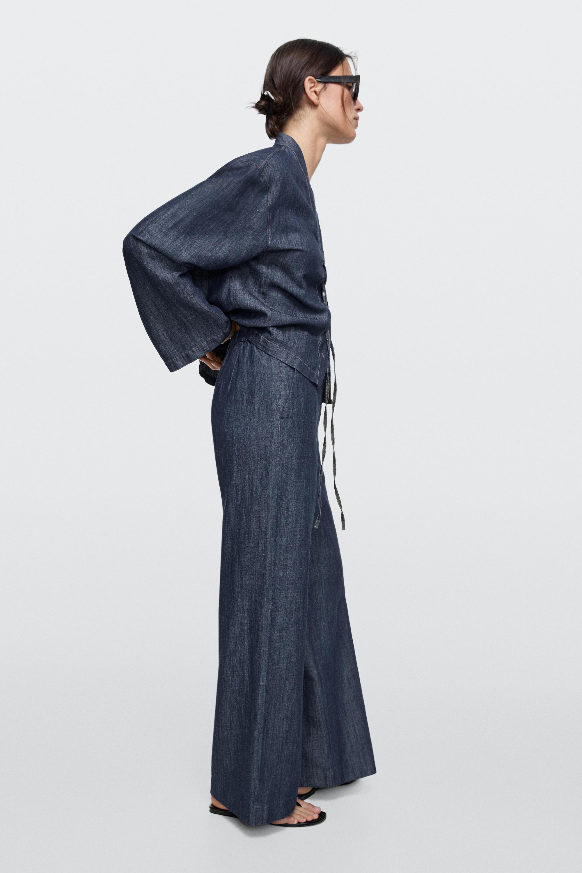 Total look linen blend denim shirt — DARK BLUE
