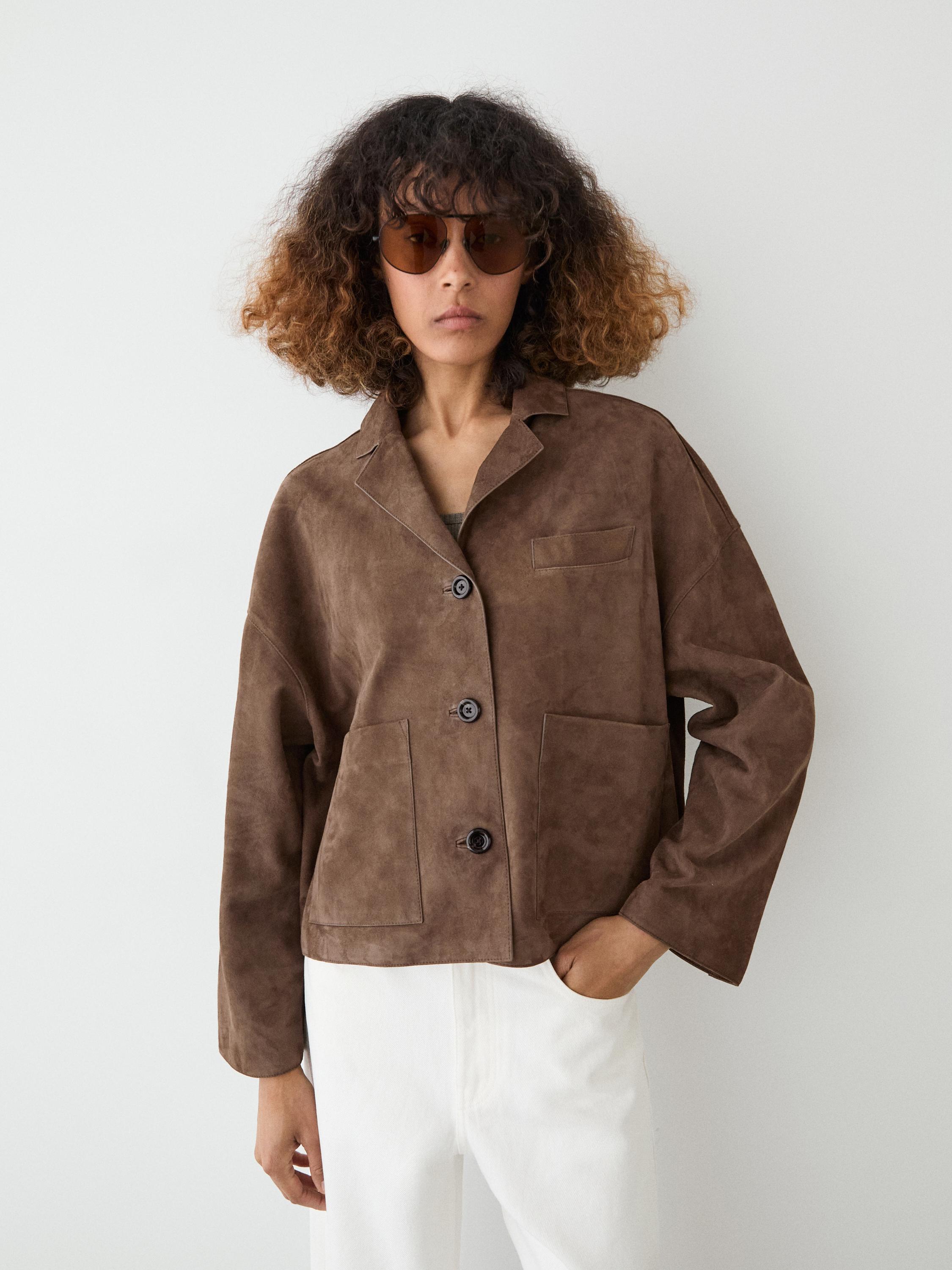 Flowing suede leather jacket — MOLE BROWN