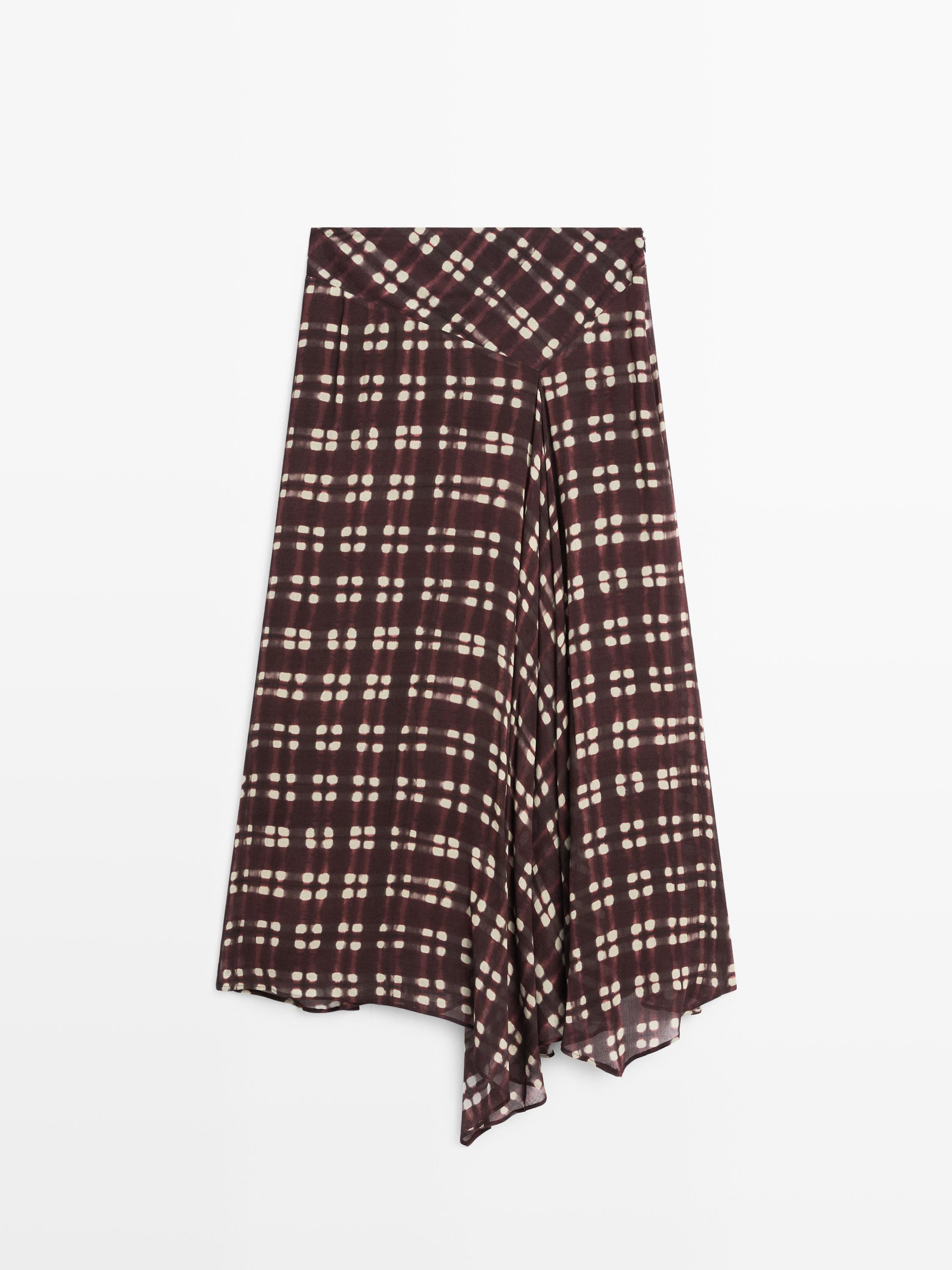 Asymmetric check midi skirt