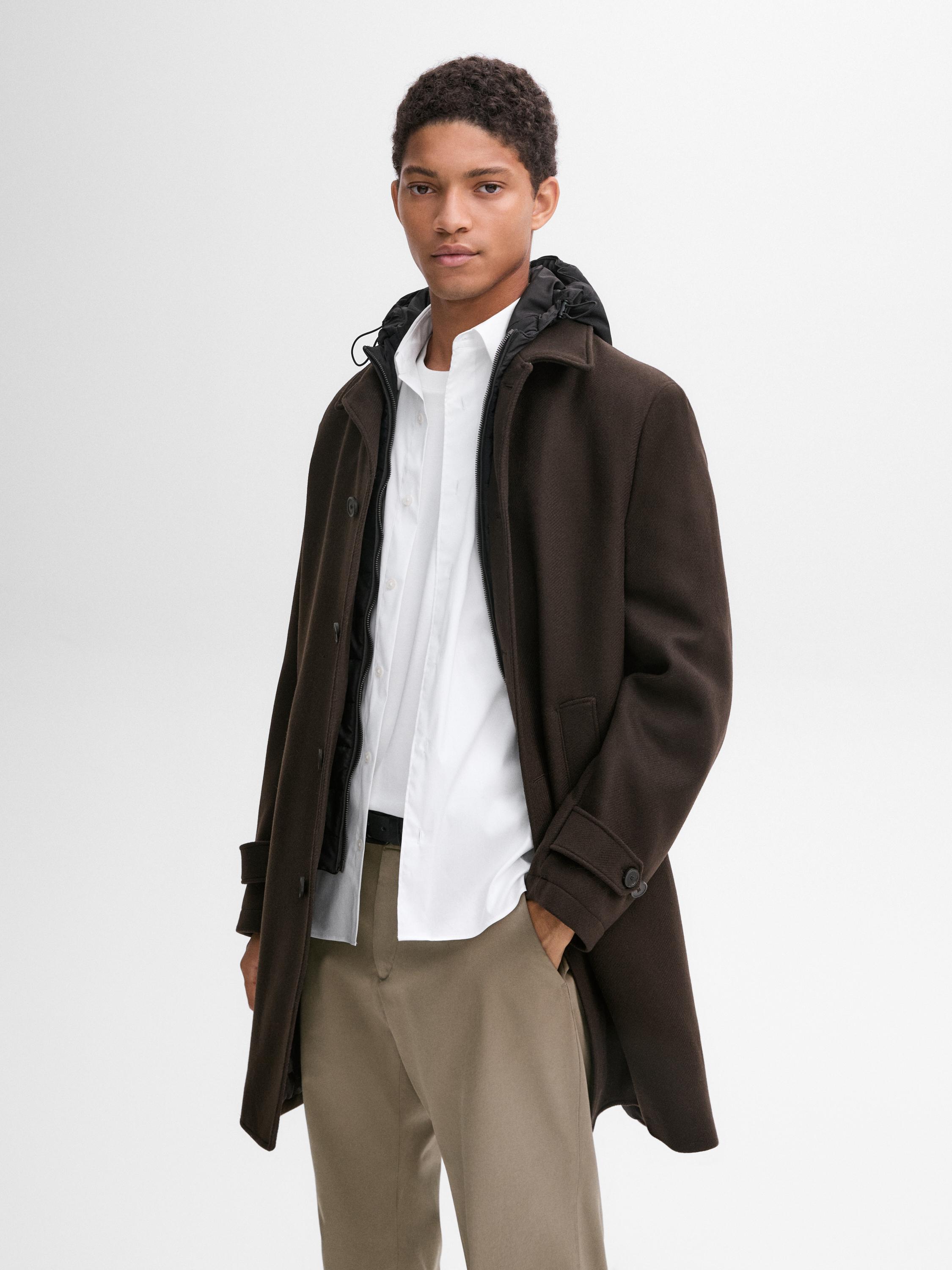 Wool blend coat with hood detail