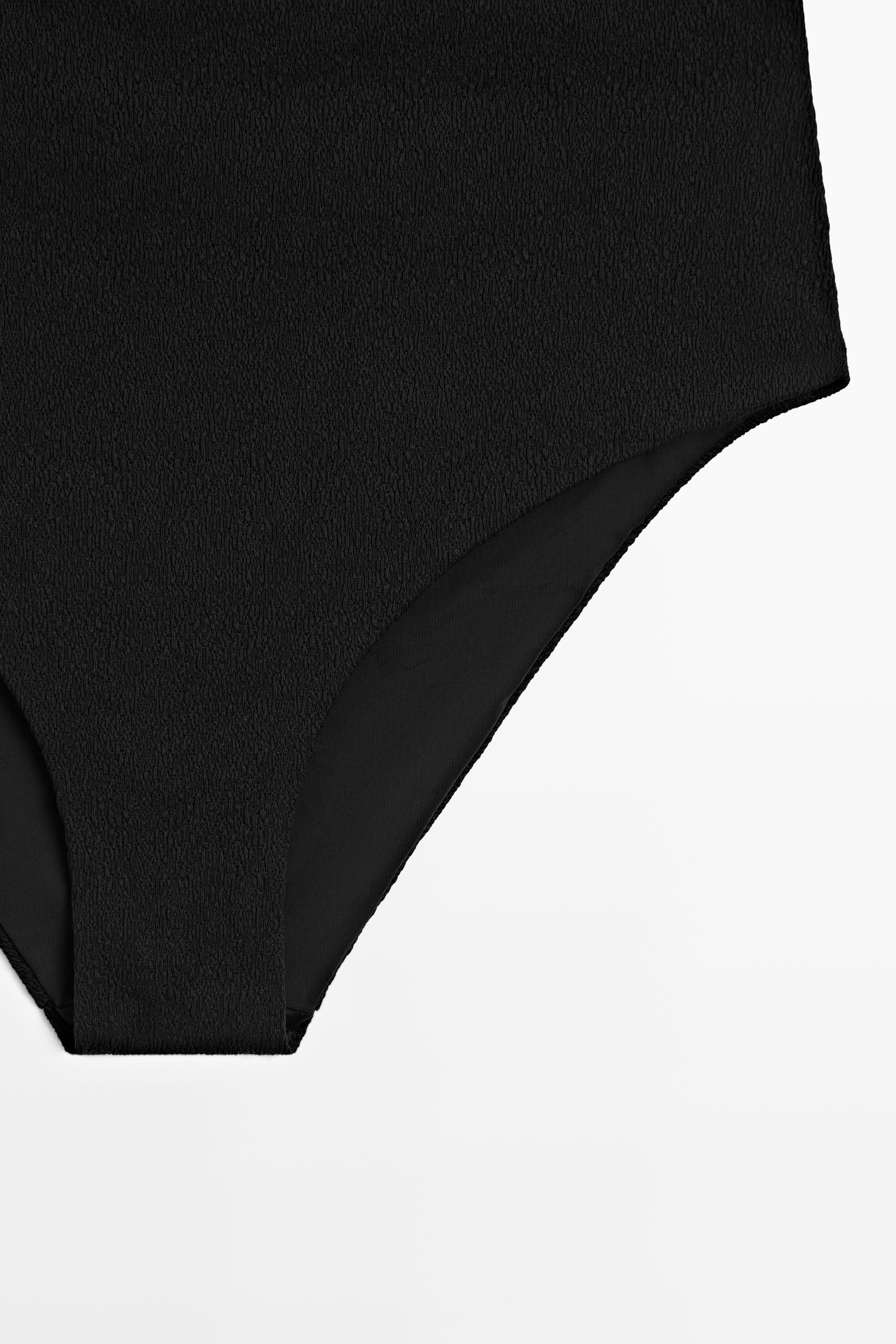Textured high-waist bikini briefs — BLACK