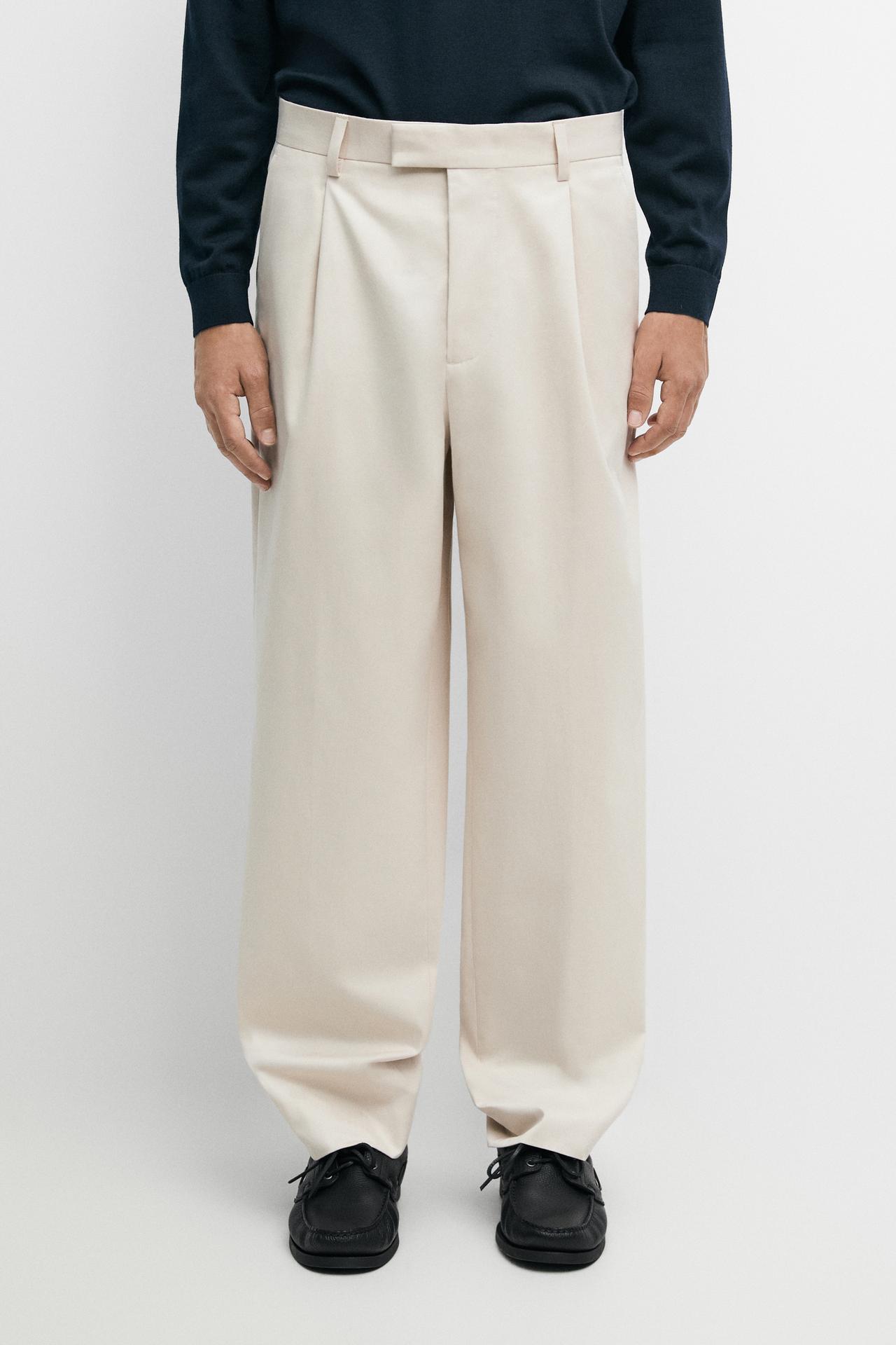 100% cotton darted pants — BEIGE