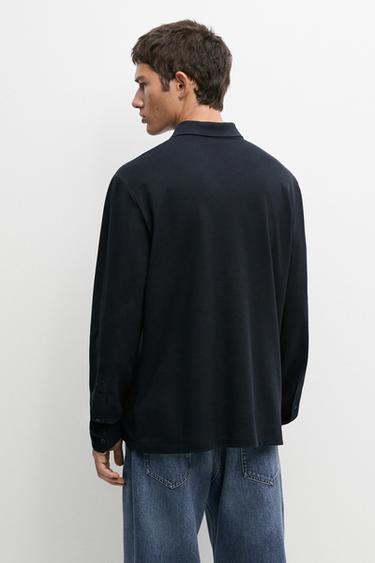 100% cotton micro-textured knit polo shirt — NAVY BLUE 5